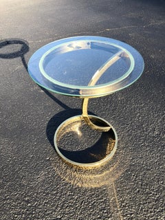 Mid Century Round Brass and Glass Side Table