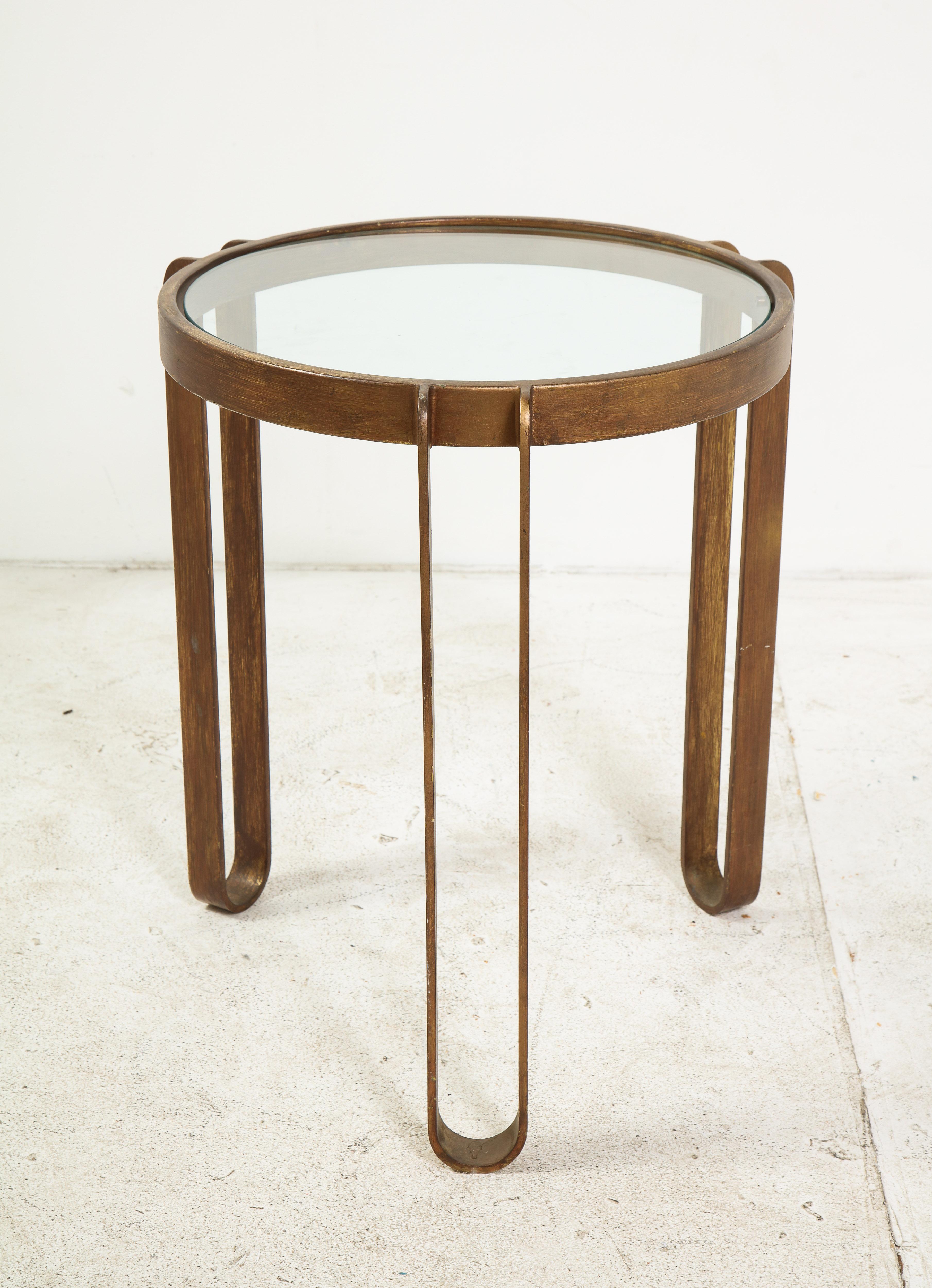 Midcentury Round Brass and Glass Side Table with Hairpin Legs 5