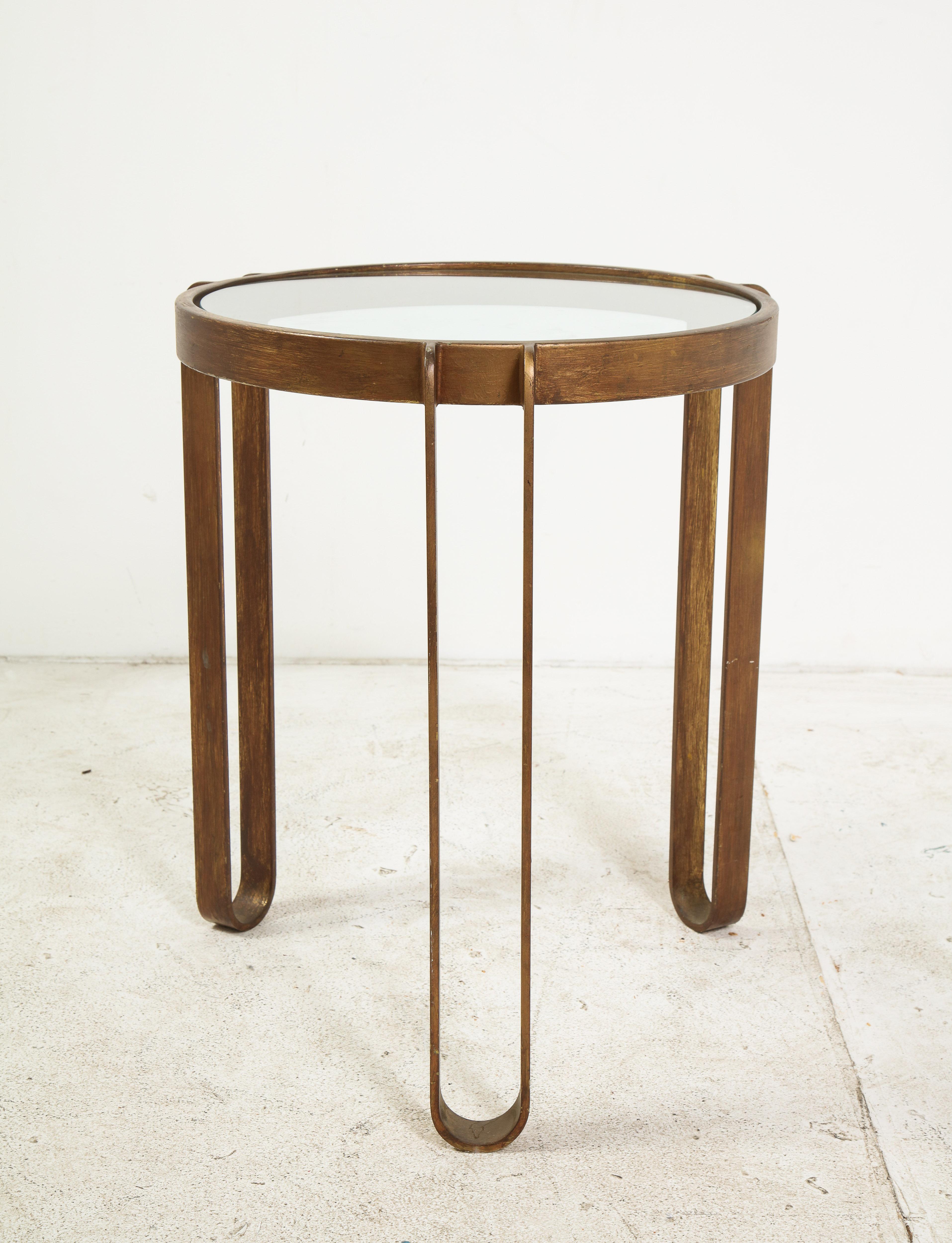 Midcentury Round Brass and Glass Side Table with Hairpin Legs 6