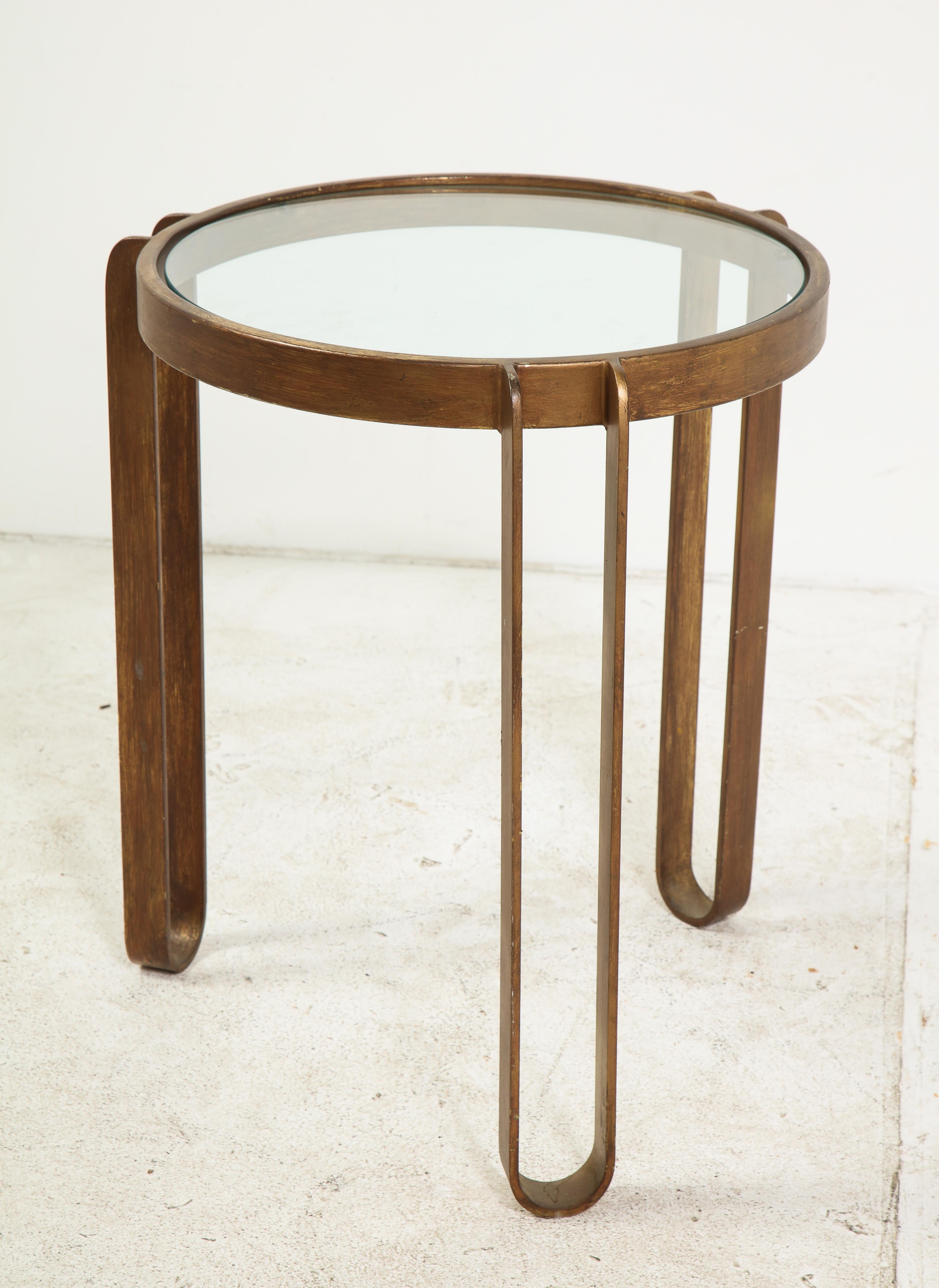 Midcentury Round Brass and Glass Side Table with Hairpin Legs 8