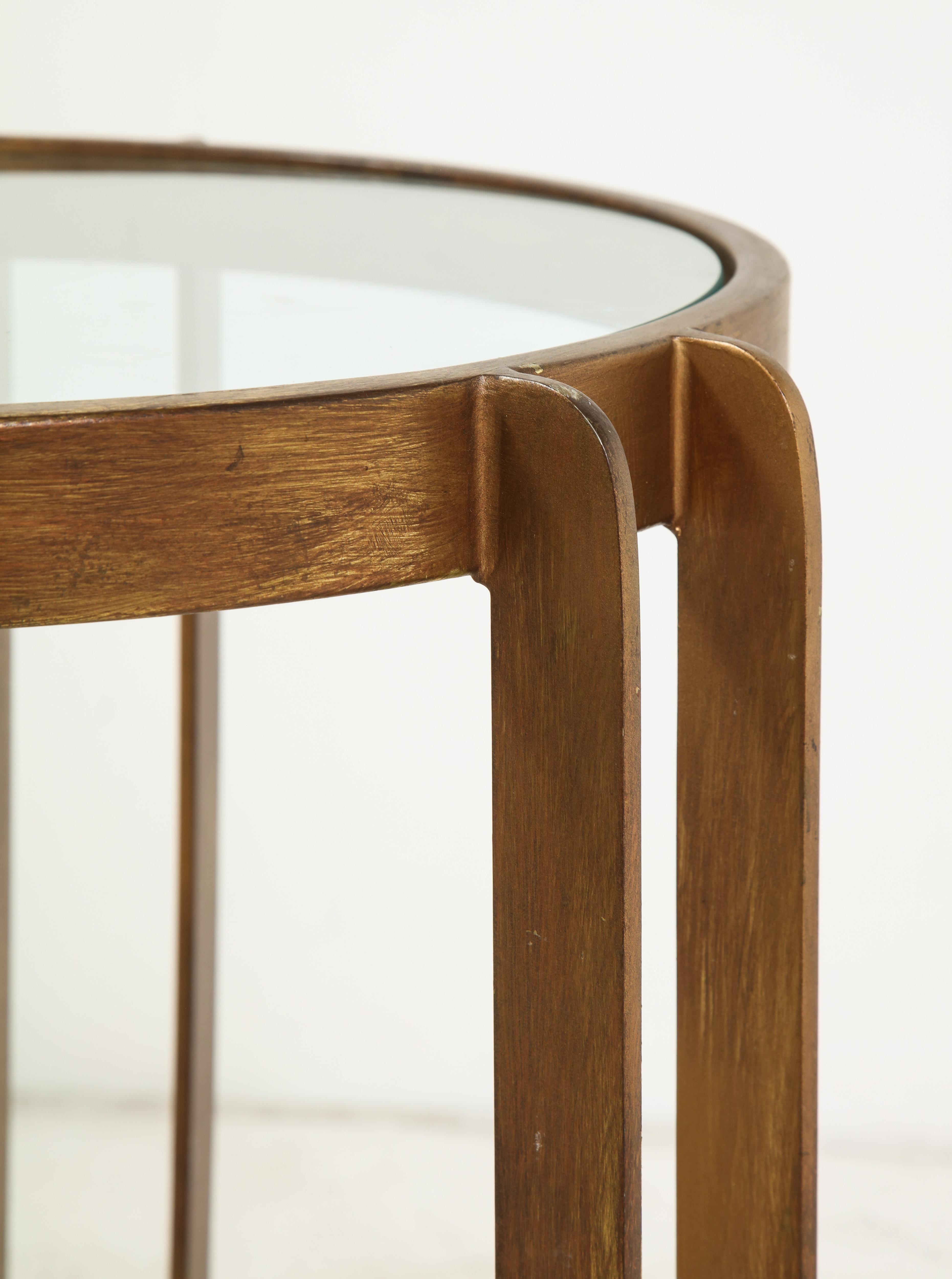 German Midcentury Round Brass and Glass Side Table with Hairpin Legs