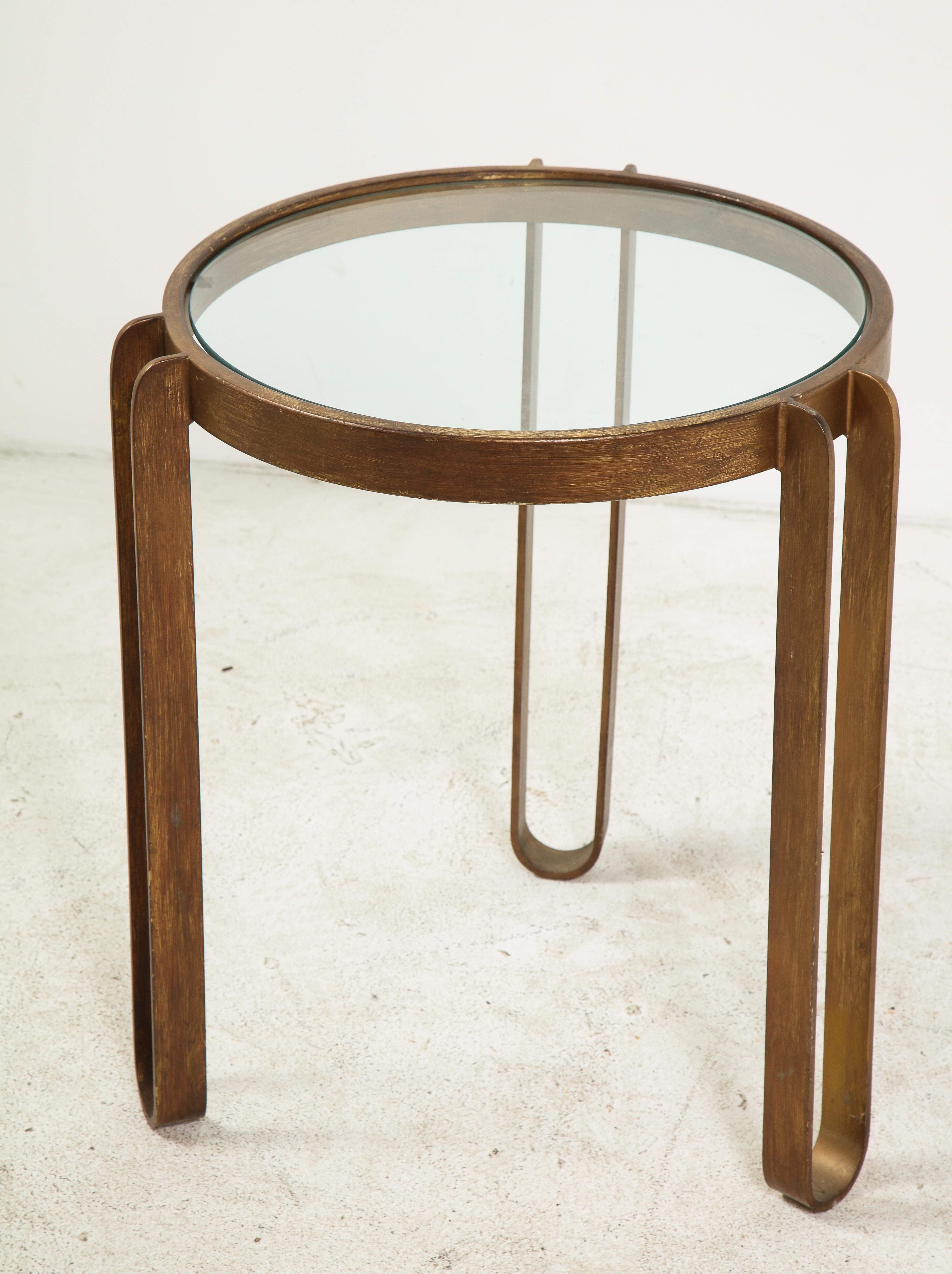 Mid-20th Century Midcentury Round Brass and Glass Side Table with Hairpin Legs