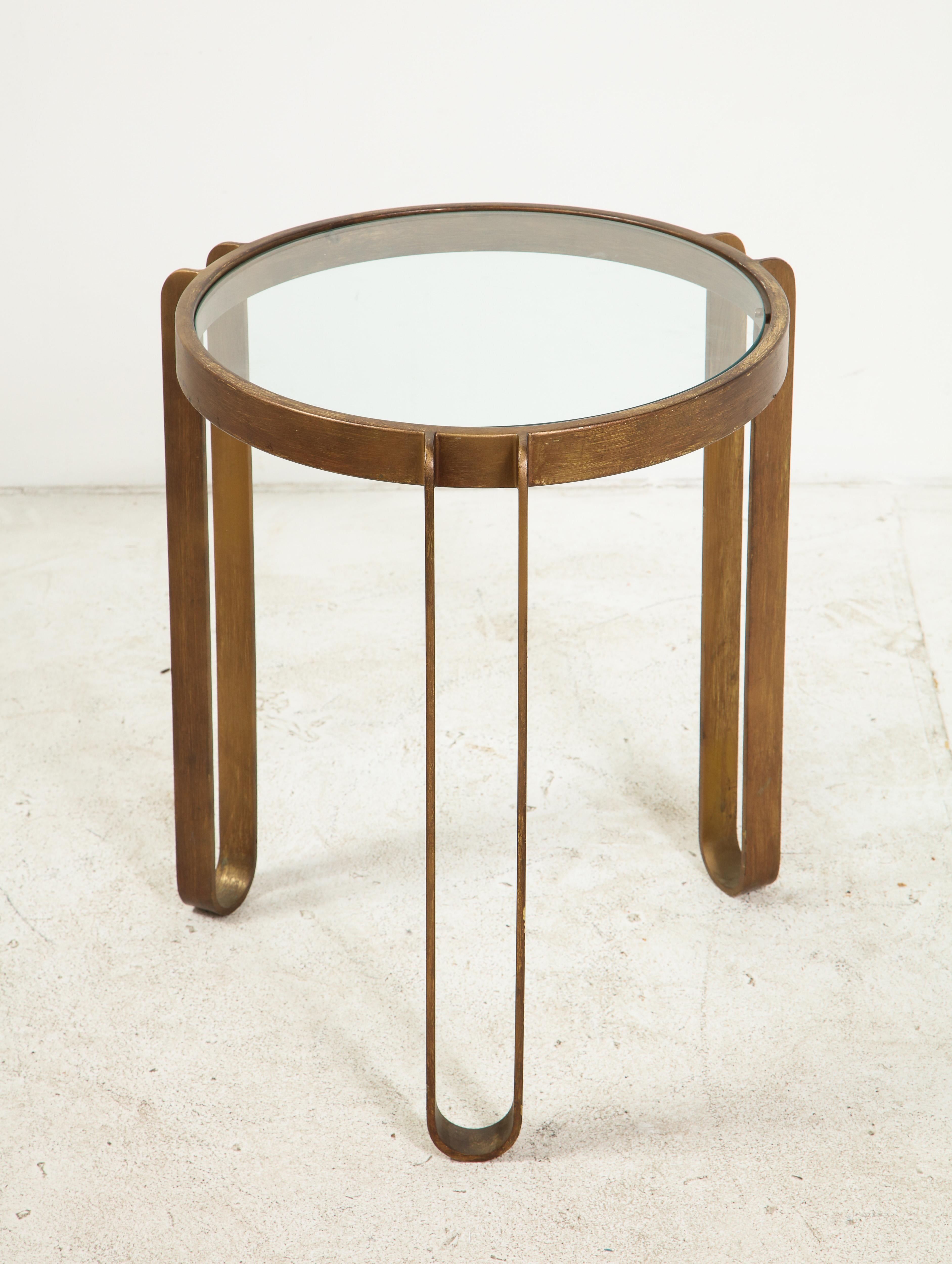 Midcentury Round Brass and Glass Side Table with Hairpin Legs 1