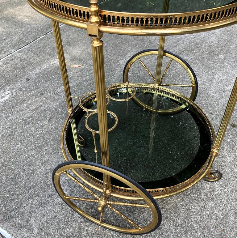 Midcentury Round Brass and Glass Liquor Cart at 1stDibs