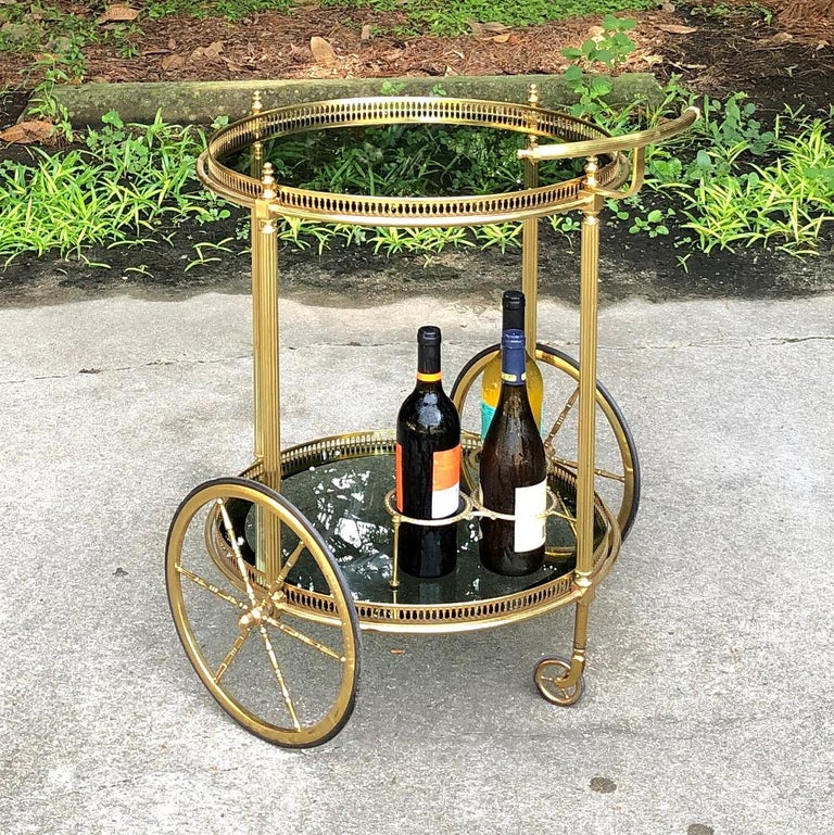 Midcentury Round Brass and Glass Liquor Cart at 1stDibs