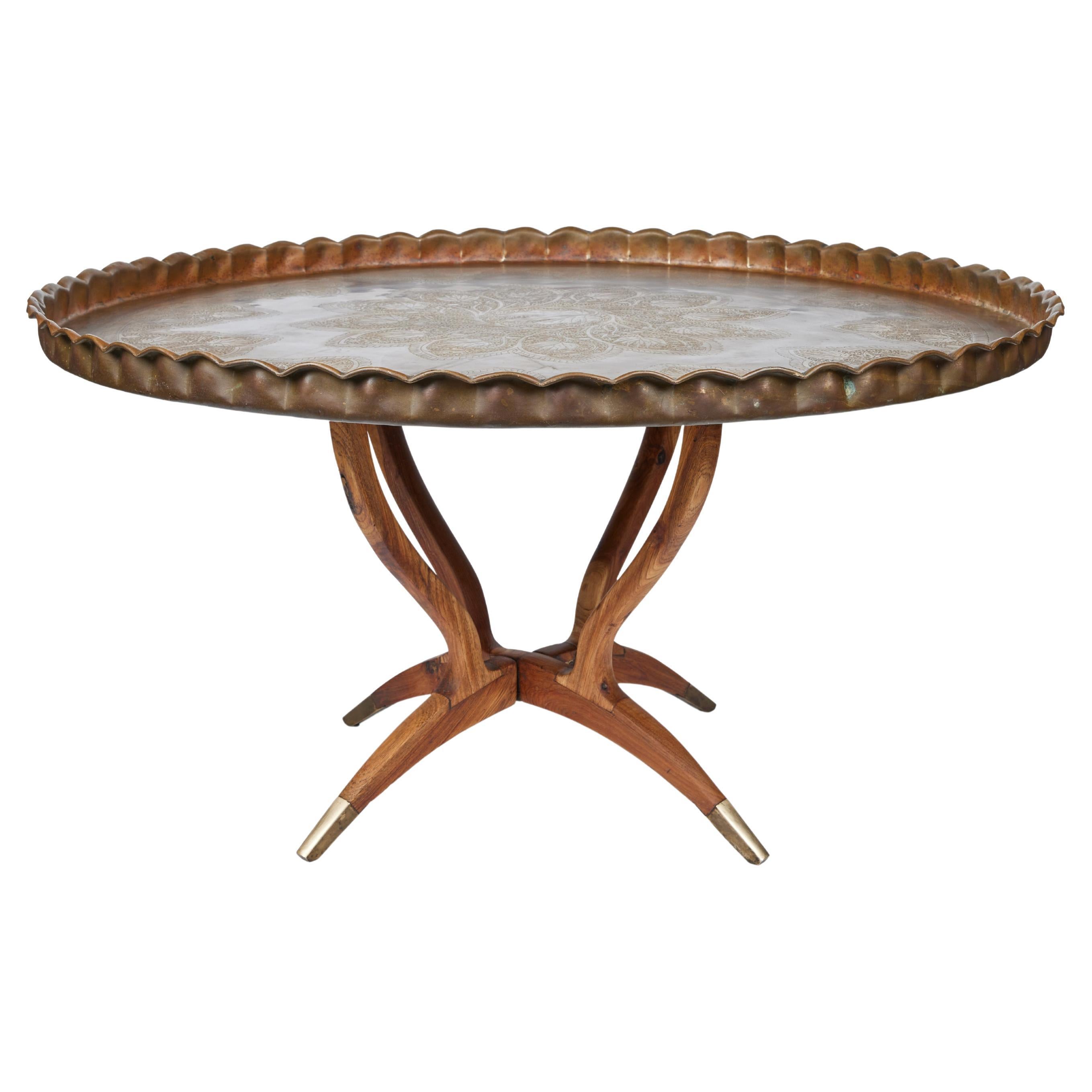 Mid Century Round Brass Moroccan Tray Table