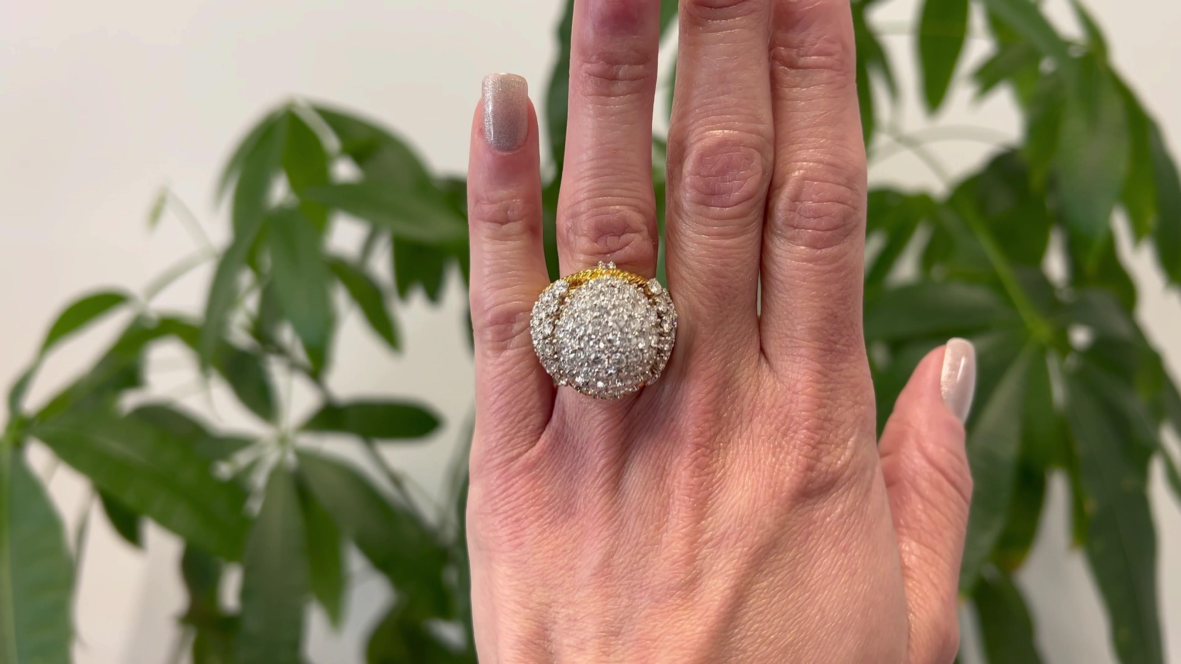 Mid Century Round Brilliant Cut Diamond 18k Platinum Dome Ring In Good Condition For Sale In Beverly Hills, CA