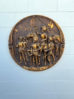 Mid-Century Round Brutalist Fiberglass Wall Sculpture Spanish Conquistadors