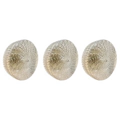 Mid-Century Round Clear cut Glass Sconces Flush Mounts 3 units , Germany 1960 Mid-Century Round Clear cut Glass Sconces Flush Mounts 3 units , Germany 1960