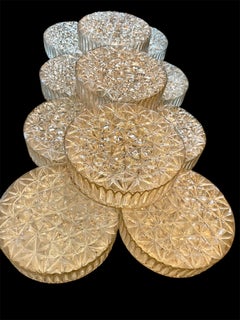 Mid-Century Round Clear cut Glass Sconces Flush Mounts , Germany 1960