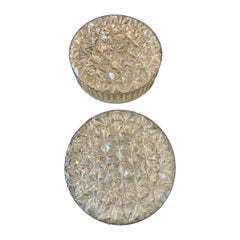 Mid-Century Round Clear cut Glass Sconces Flush Mounts , Germany 1960