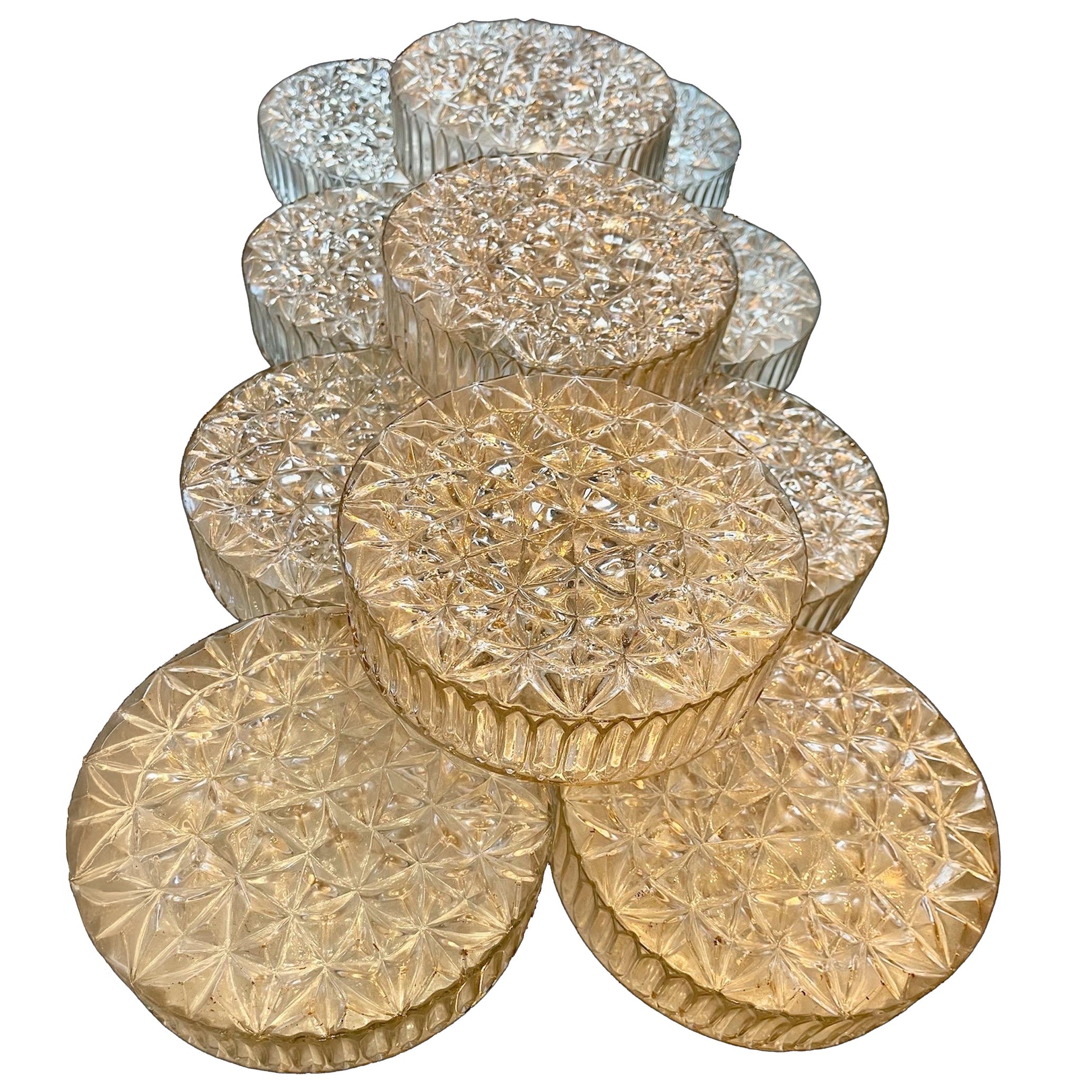 Mid-Century Round Clear Glass Sconces Flush Mounts 10 units, Germany 1960