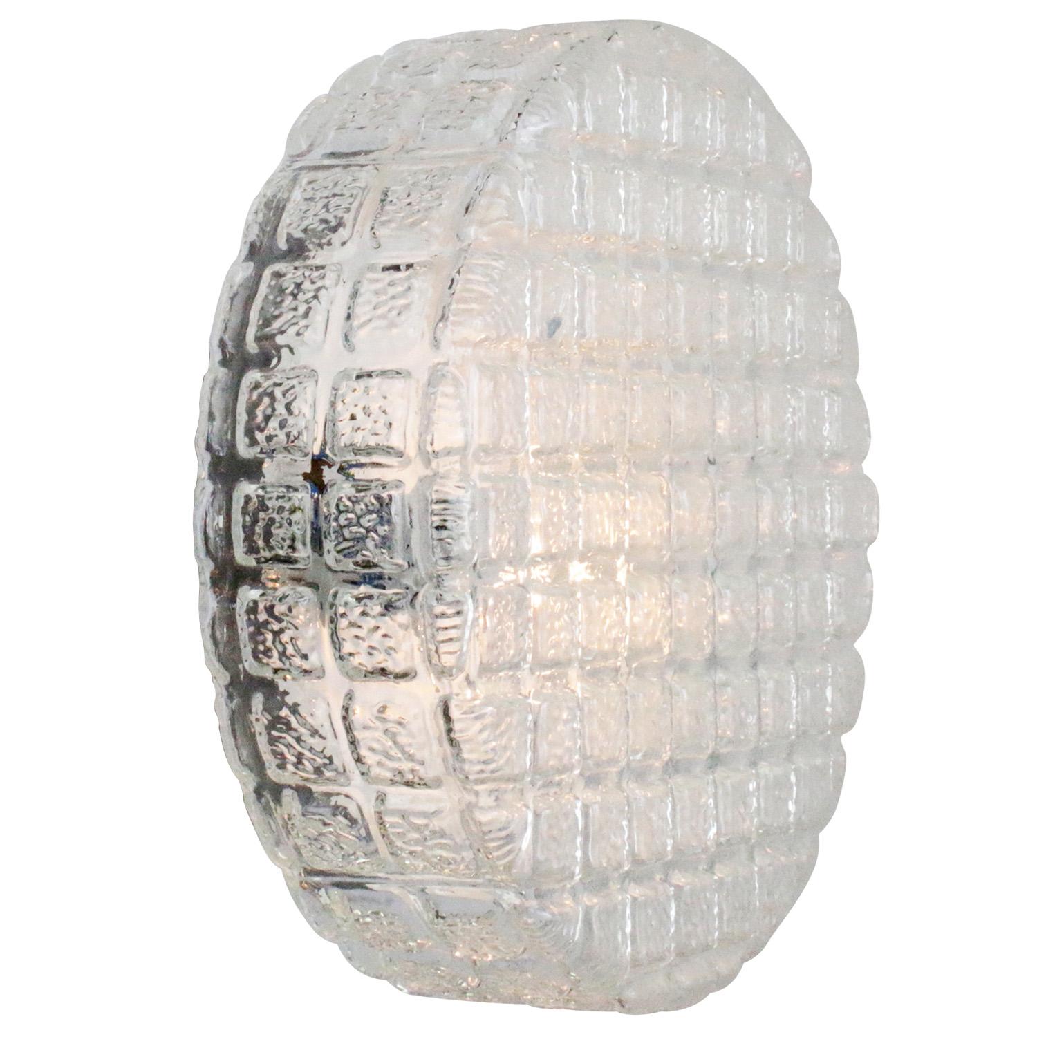 Mid-Century Round Clear Glass Sconce Flush Mount In Good Condition For Sale In Amsterdam, NL