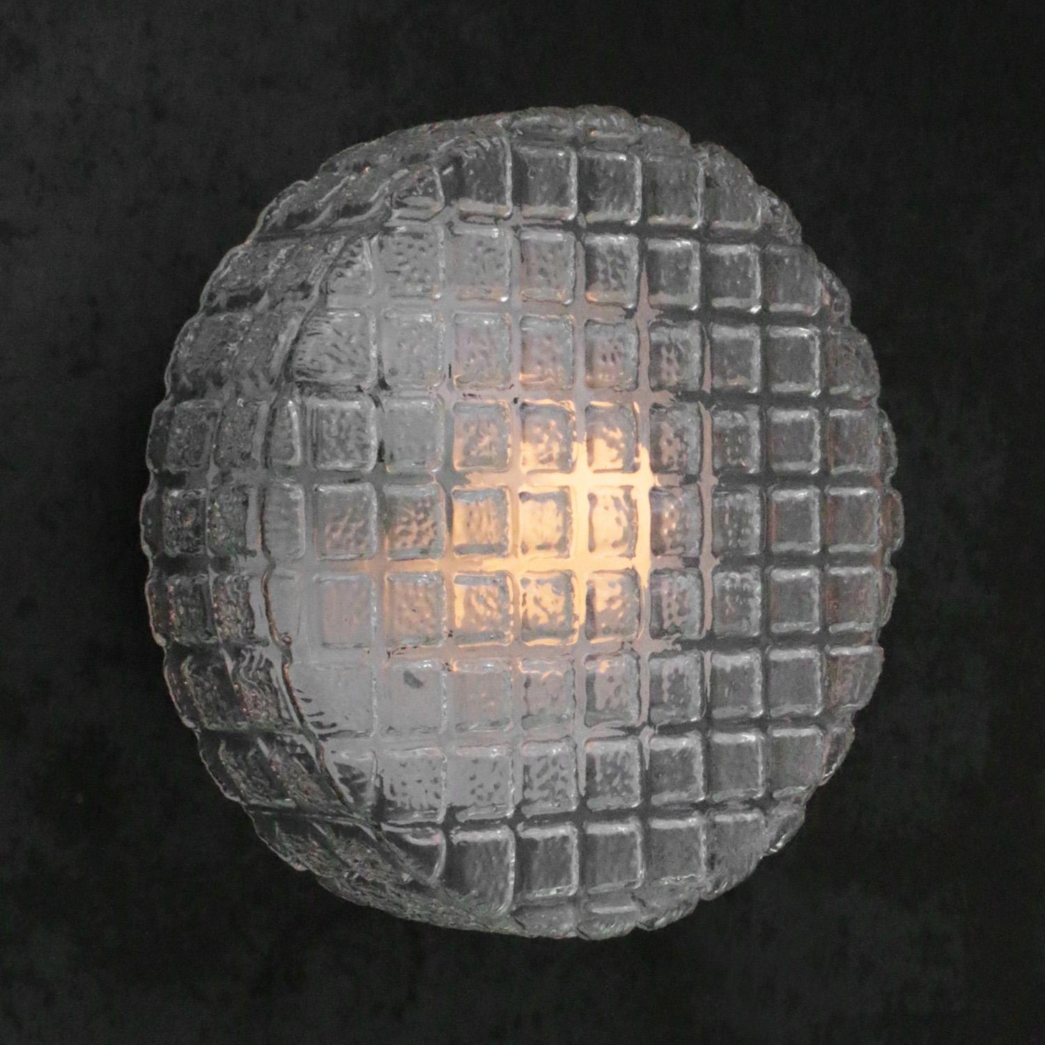 Metal Mid-Century Round Clear Glass Sconce Flush Mount For Sale