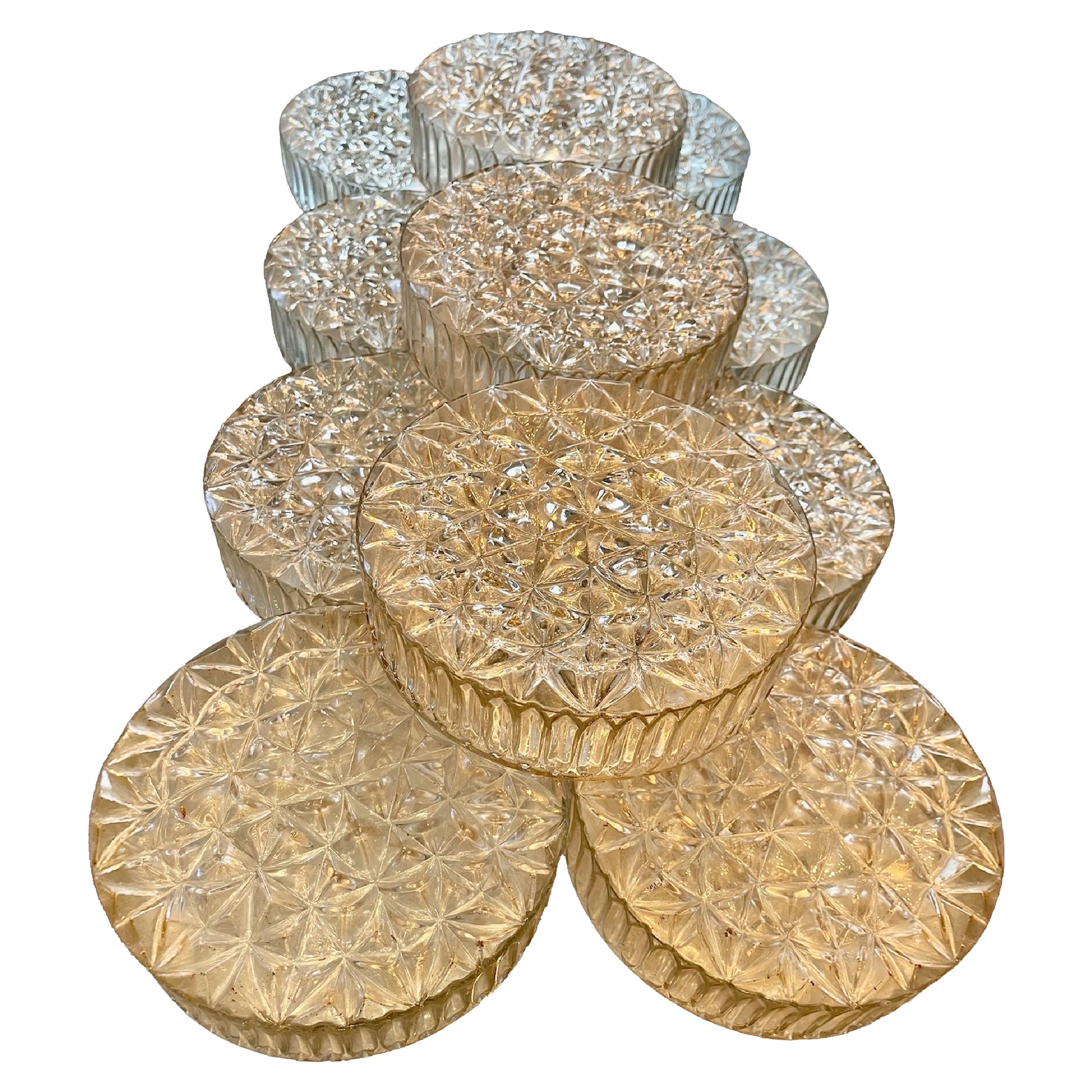 Mid-Century Round Clear Glass Sconces Flush Mounts 20 units, Germany 1960 For Sale