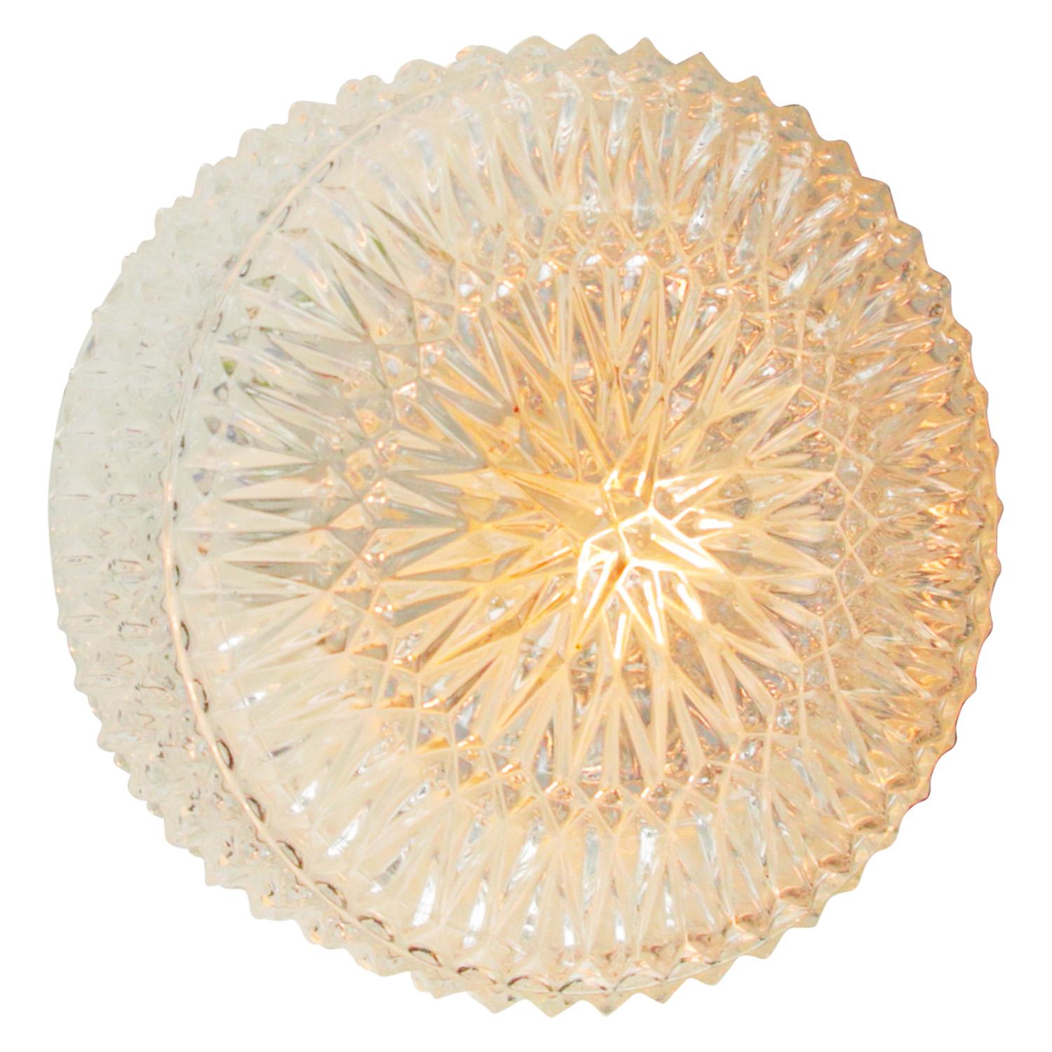 Mid-Century Round Clear Glass Scone Flush Mount For Sale 1