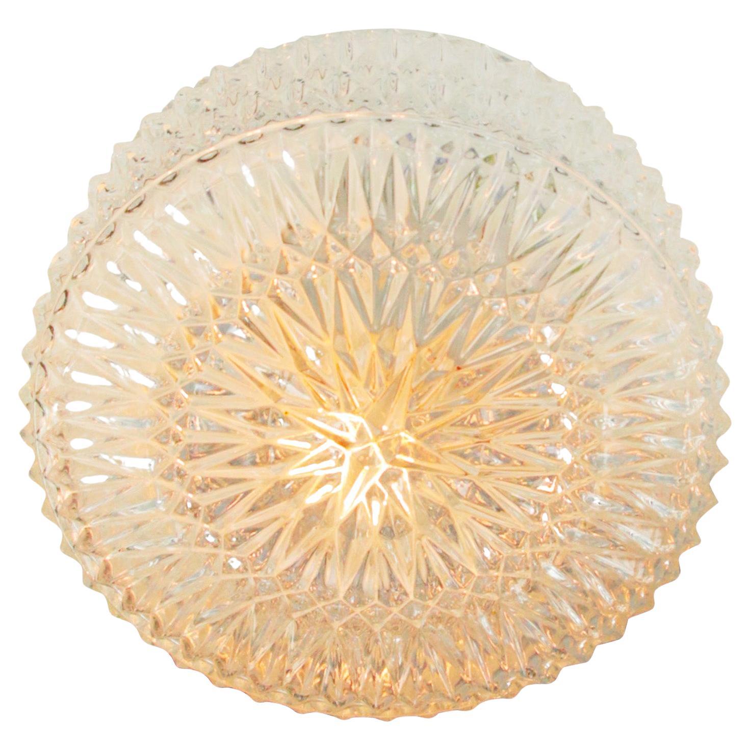 Mid-Century Round Clear Glass Scone Flush Mount For Sale