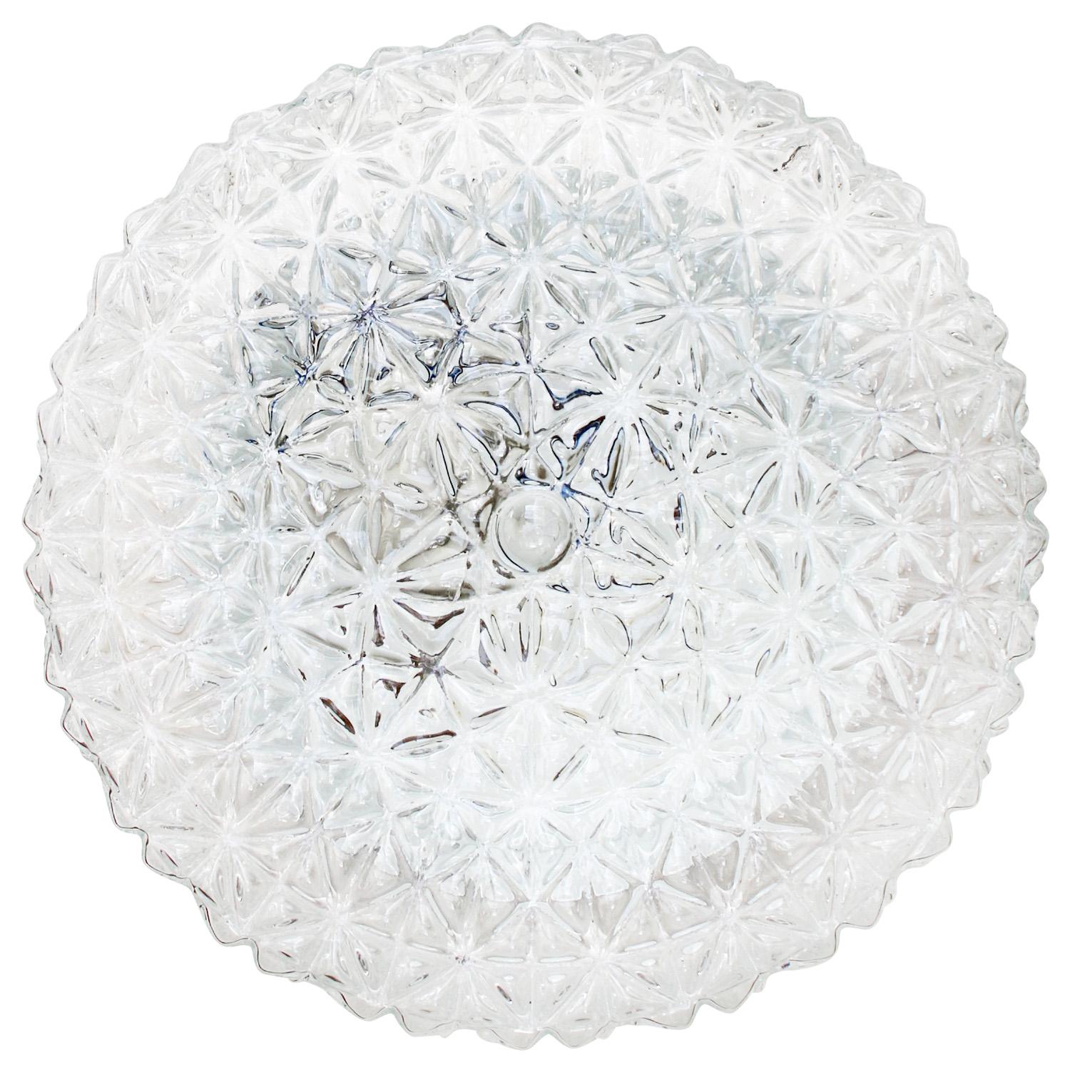 German Mid-Century Round Clear Glass Scones Flush Mount For Sale