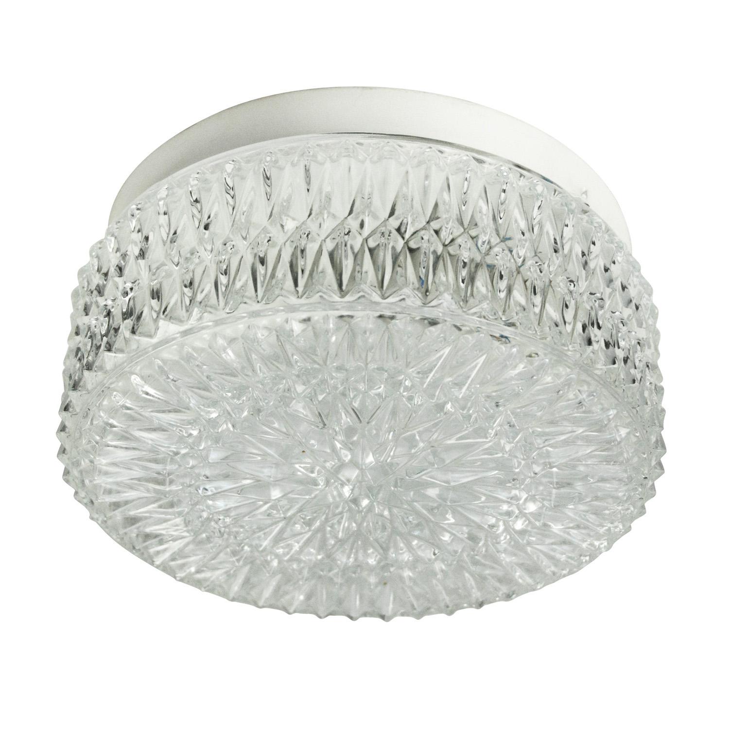 Industrial Mid-Century Round Clear Glass Scones Flush Mounts For Sale