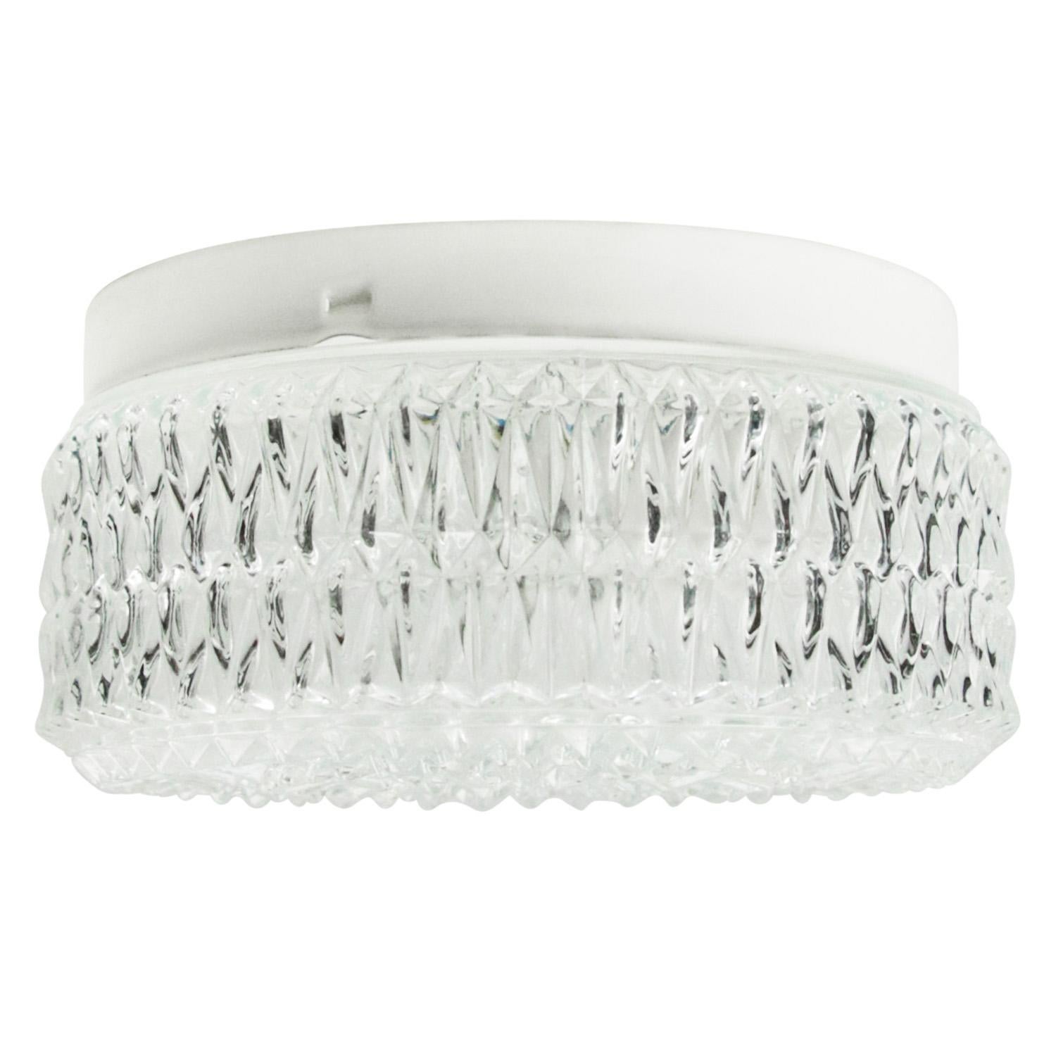 Mid-Century Round Clear Glass Scones Flush Mounts In Good Condition For Sale In Amsterdam, NL