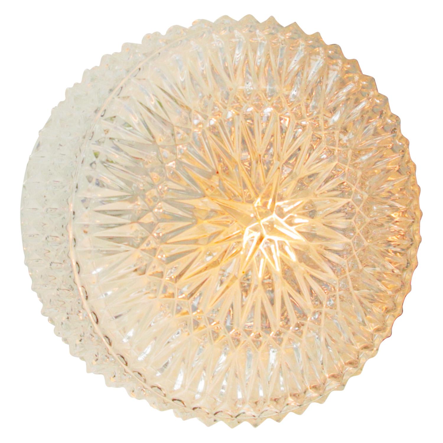 Mid-Century Round Clear Glass Scones Flush Mounts For Sale