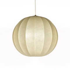 Mid-century Round Cocoon Globe Pendant Light with Brass Detail, 1960s