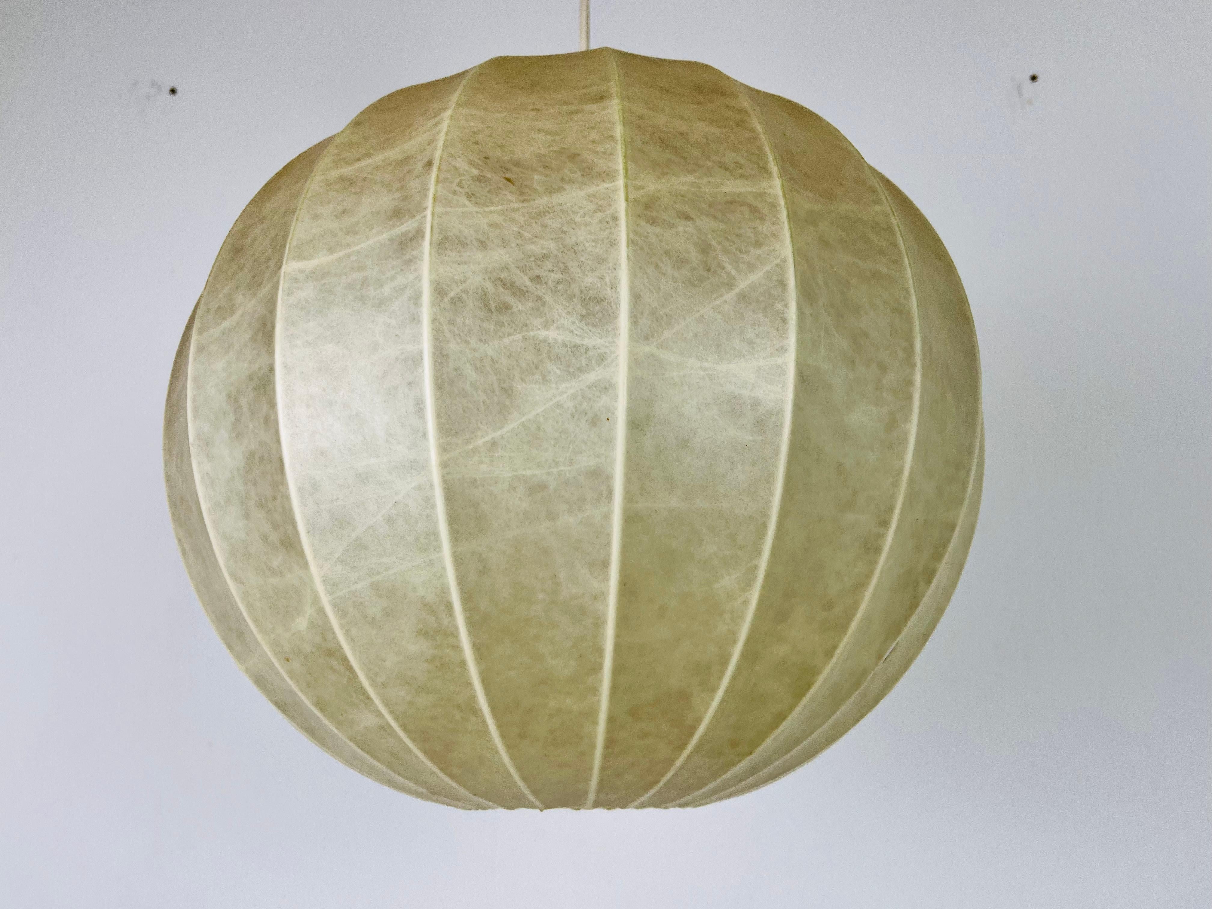 Italian Mid-Century Round Cocoon Pendant Lamp, 1960s, Italy For Sale