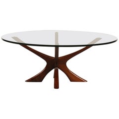 Midcentury Round Coffee Table Glass and Wood Fredrik Schriever-Abeln Attributed