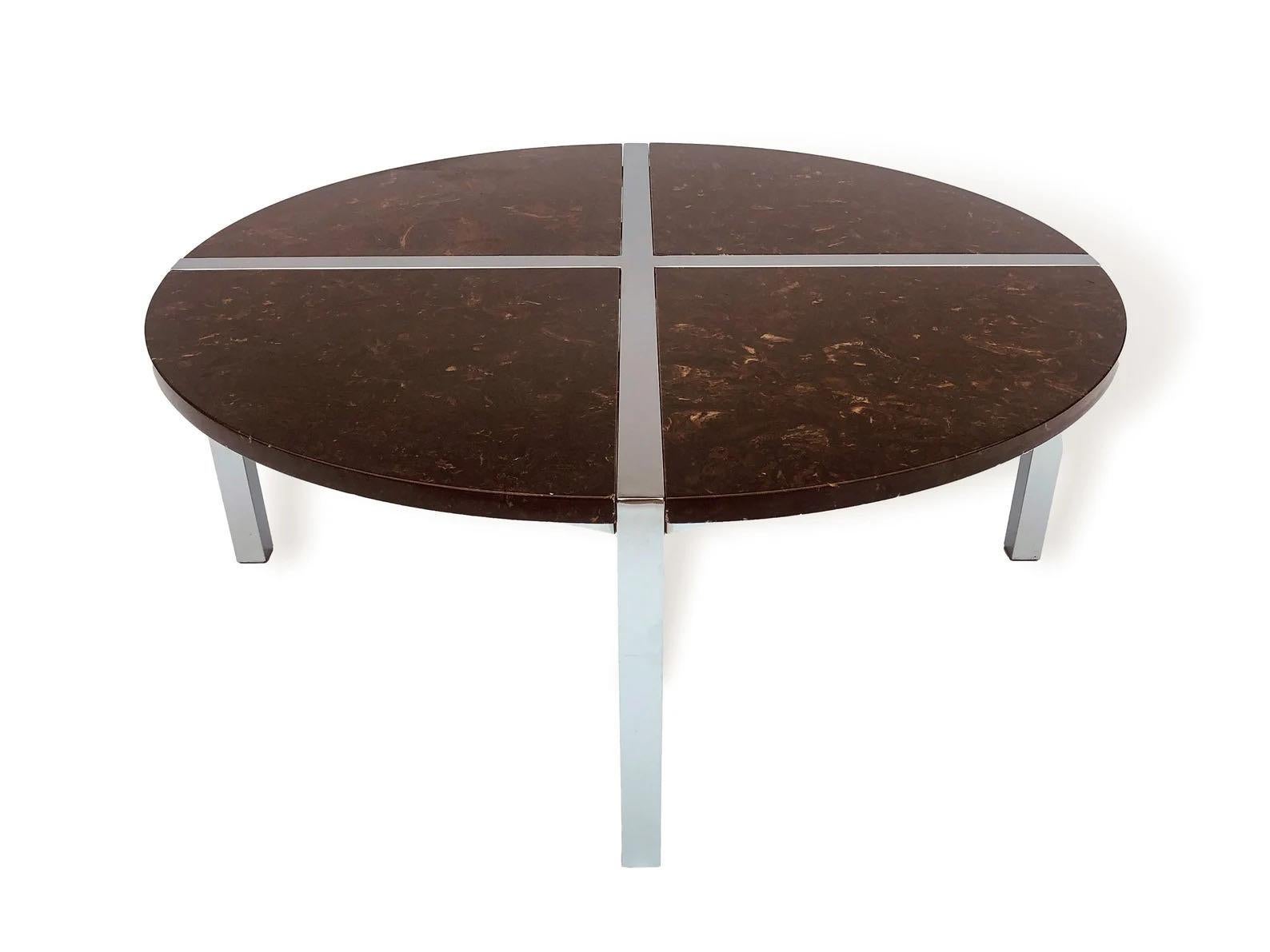 Mid-Century Modern Mid Century Round Coffee Table in Chrome and Marble Baughman Style For Sale