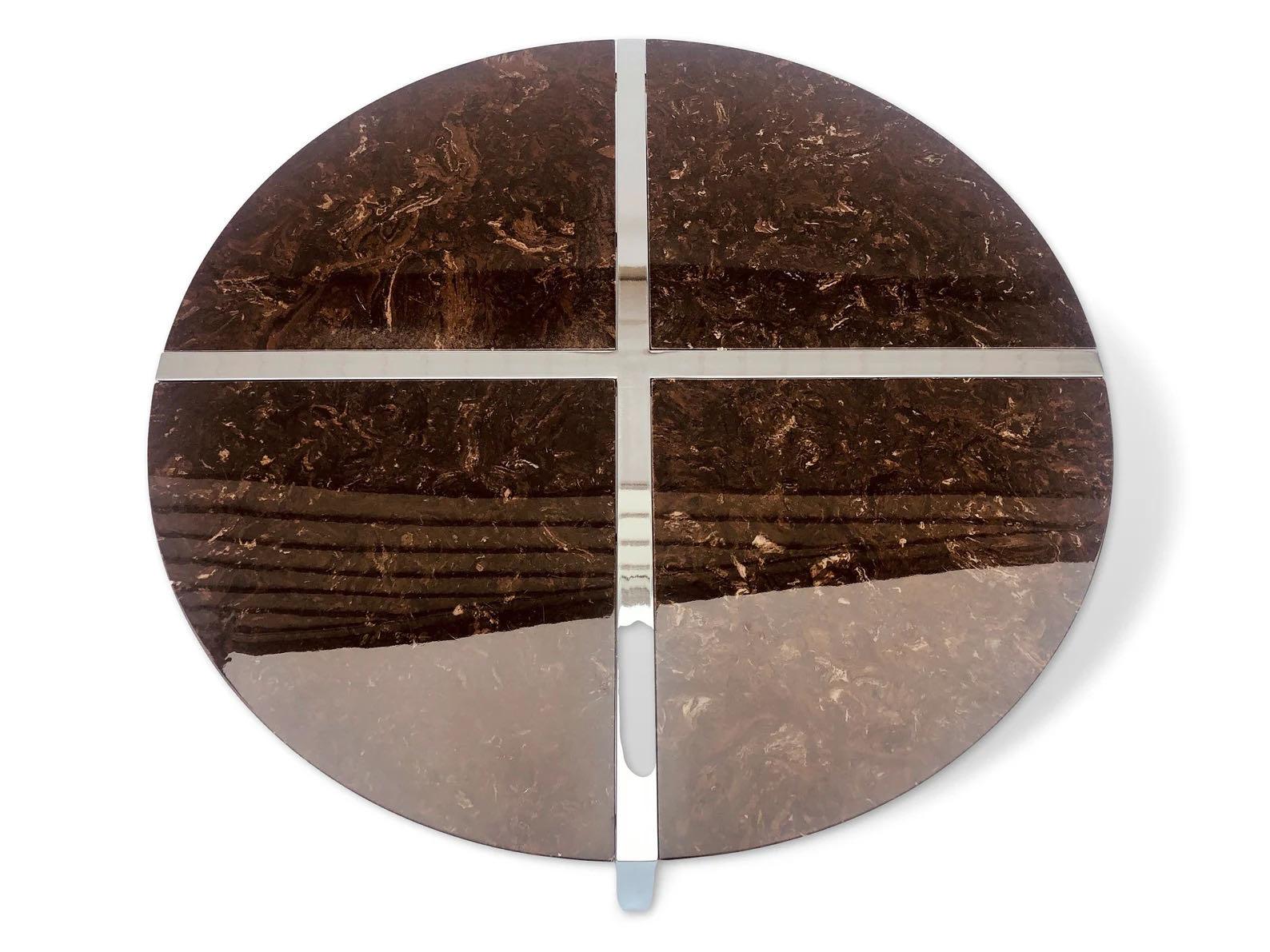 Runder Couchtisch aus Chrom und Marmor im Baughman-Stil aus der Mitte des Jahrhunderts im Angebot 2