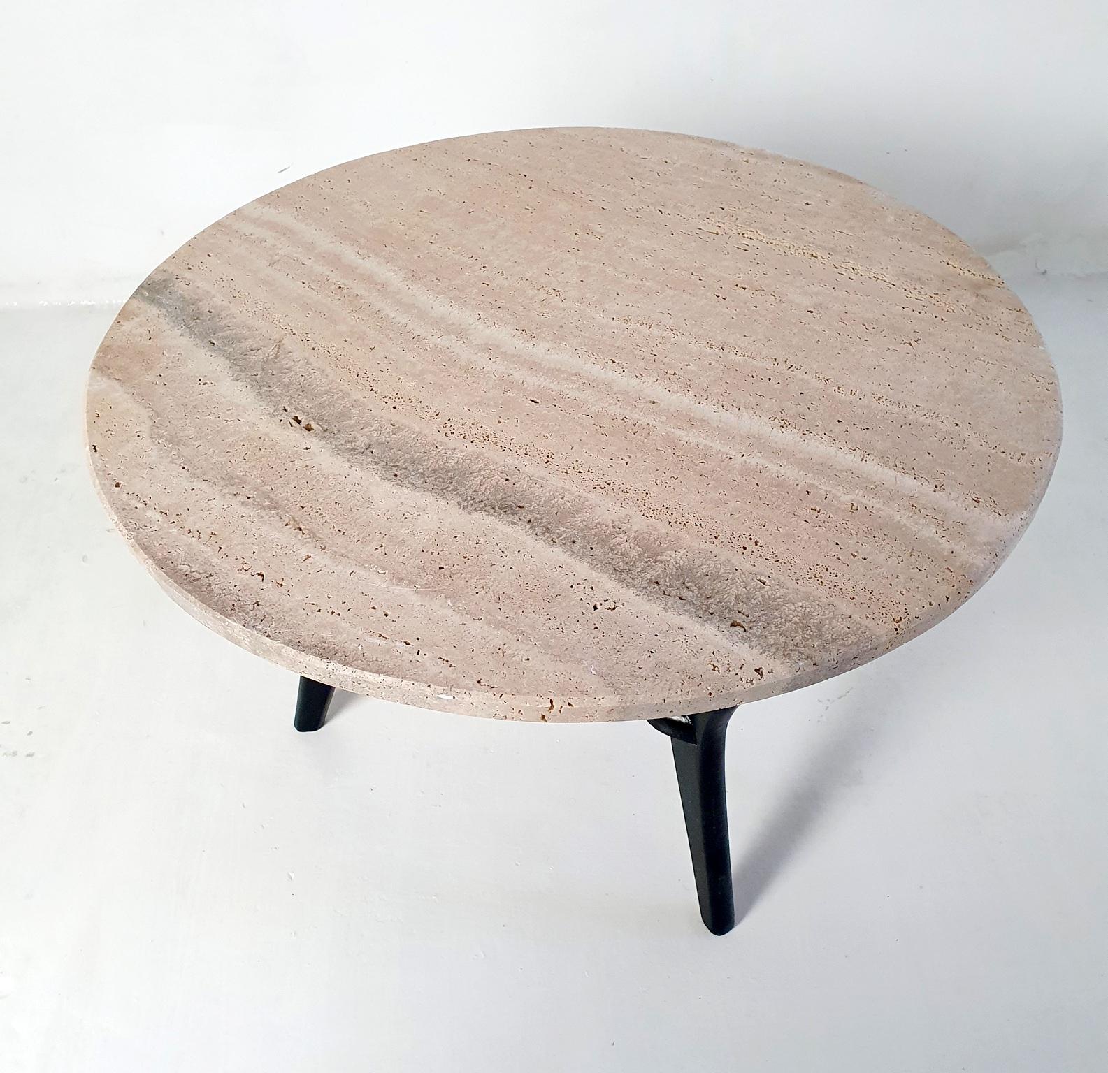 Mid-Century Round Coffee Table in Travertine, Italy, 1950's For Sale 3