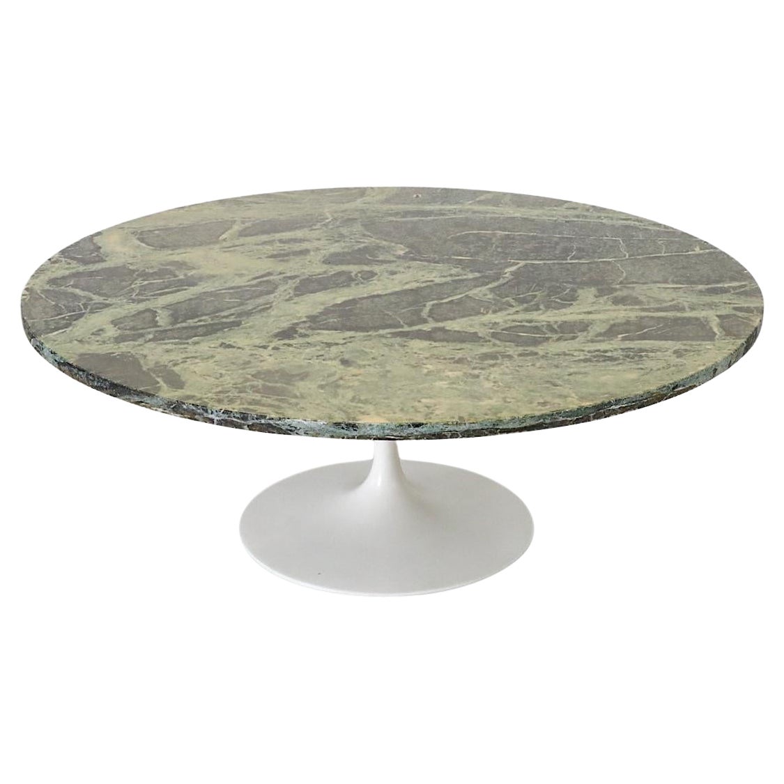 Mid-Century Round Coffee Table in Verde Alpi Marble, 1960s Style For Sale