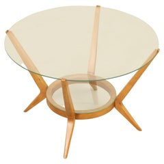Tavolino rotondo di metà secolo in Wood e vetro