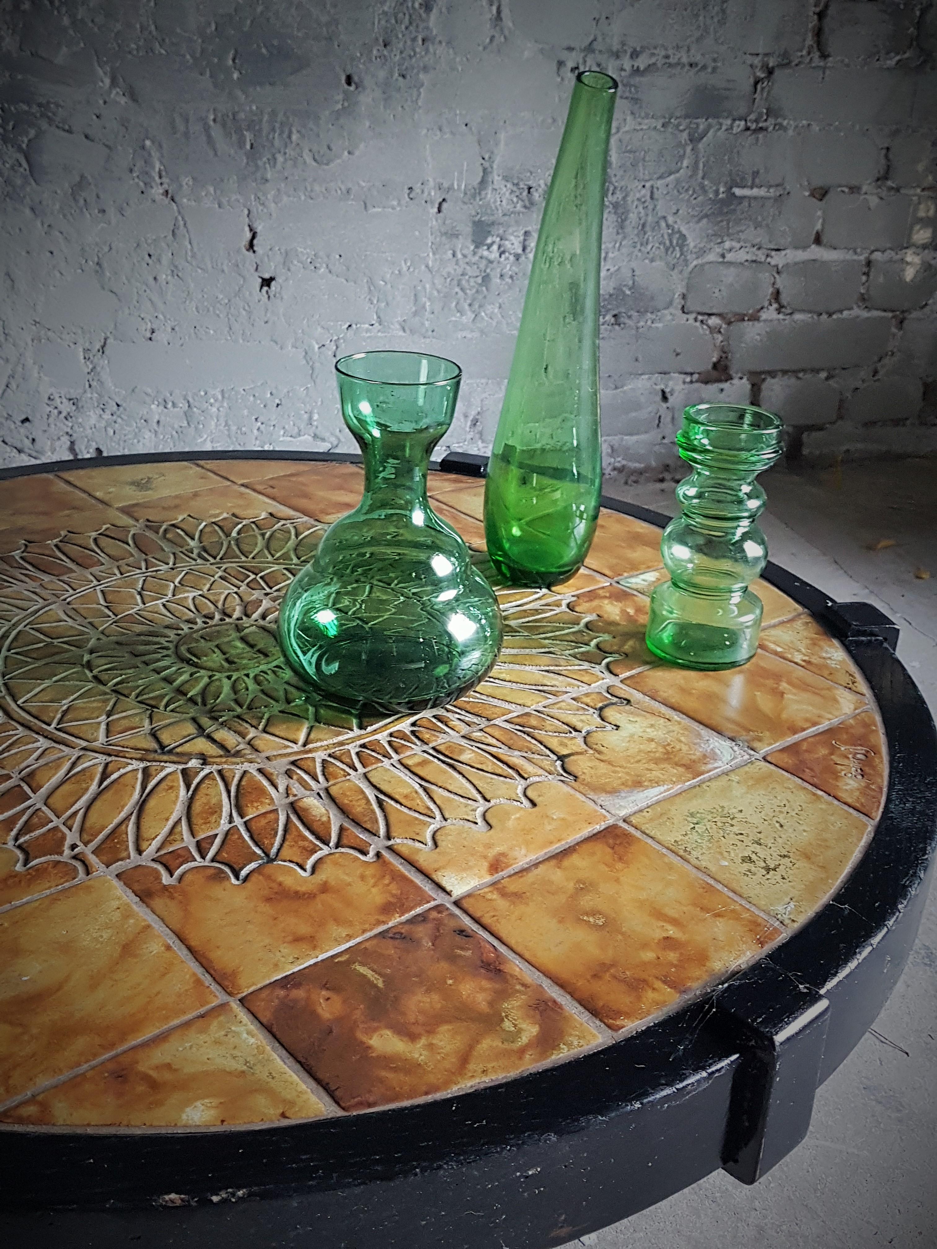 Céramique Table basse ronde du milieu du siècle en céramique Capron Barrois de Vallauris, France, années 60 en vente