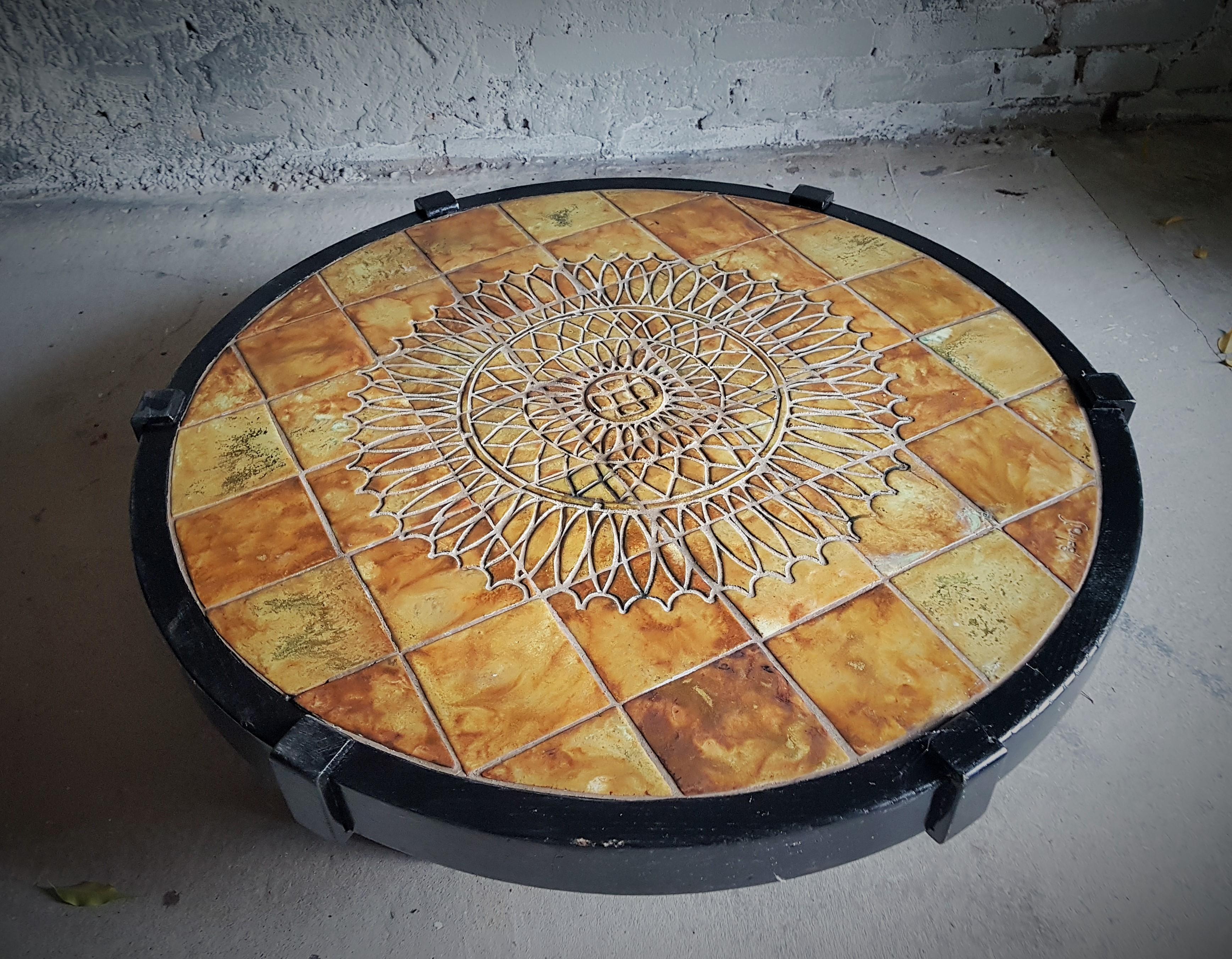 Mid-Century Round Coffee Table Vallauris Ceramic Capron Barrois, France 60s For Sale 7