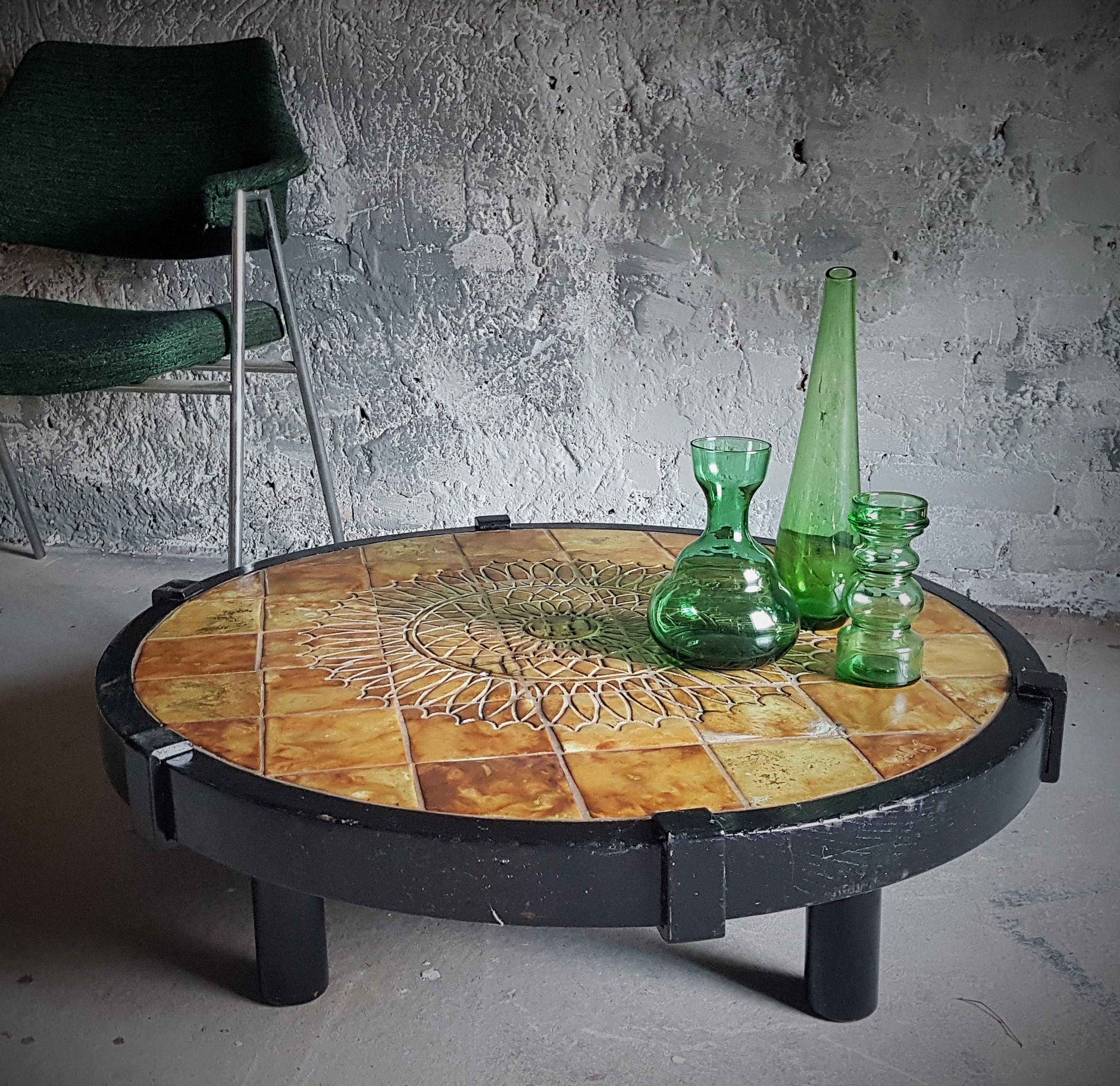 Mid-Century Modern Mid-Century Round Coffee Table Vallauris Ceramic Capron Barrois, France 60s For Sale