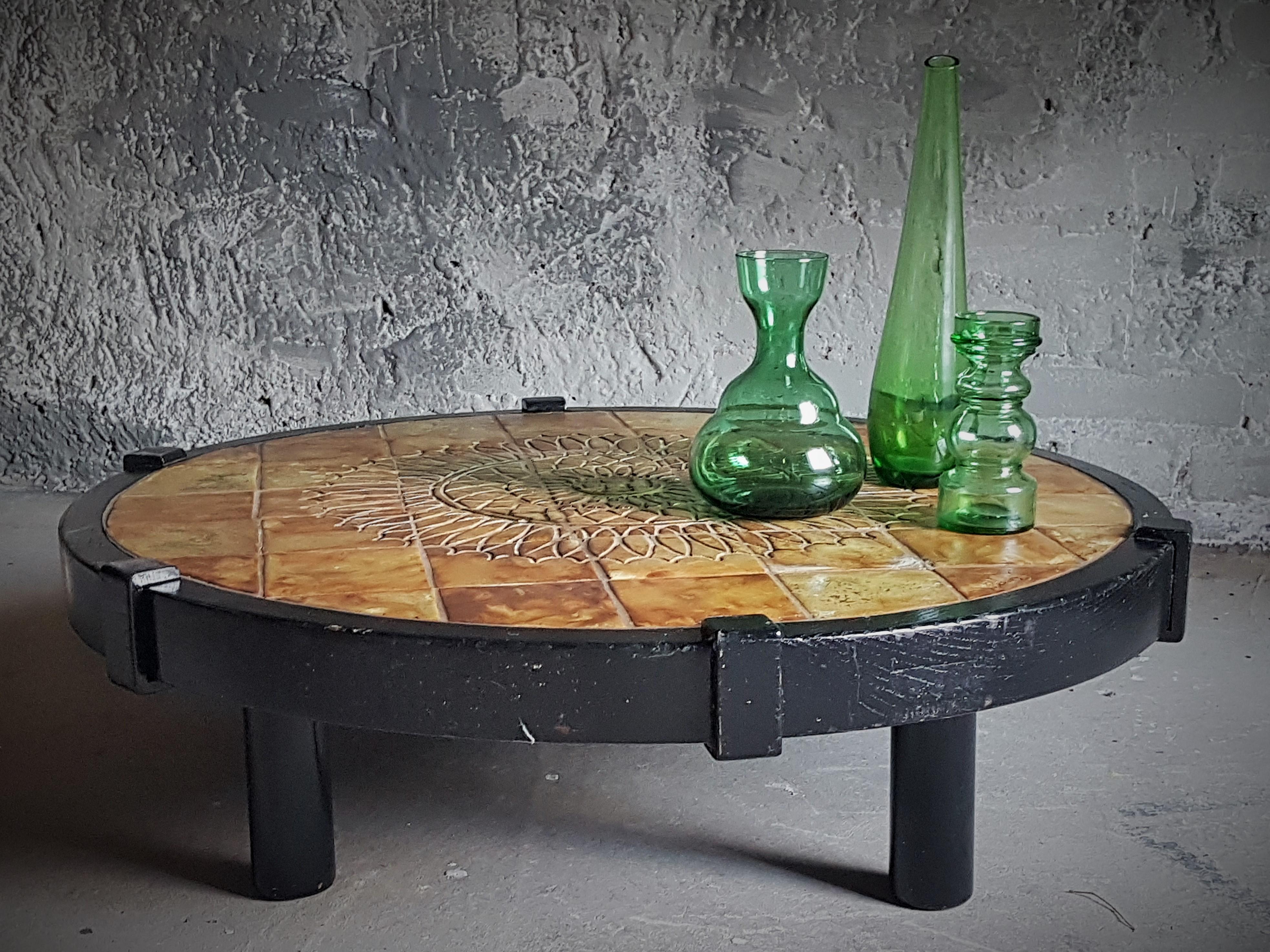 Mid-Century Modern Table basse ronde du milieu du siècle en céramique Capron Barrois de Vallauris, France, années 60 en vente