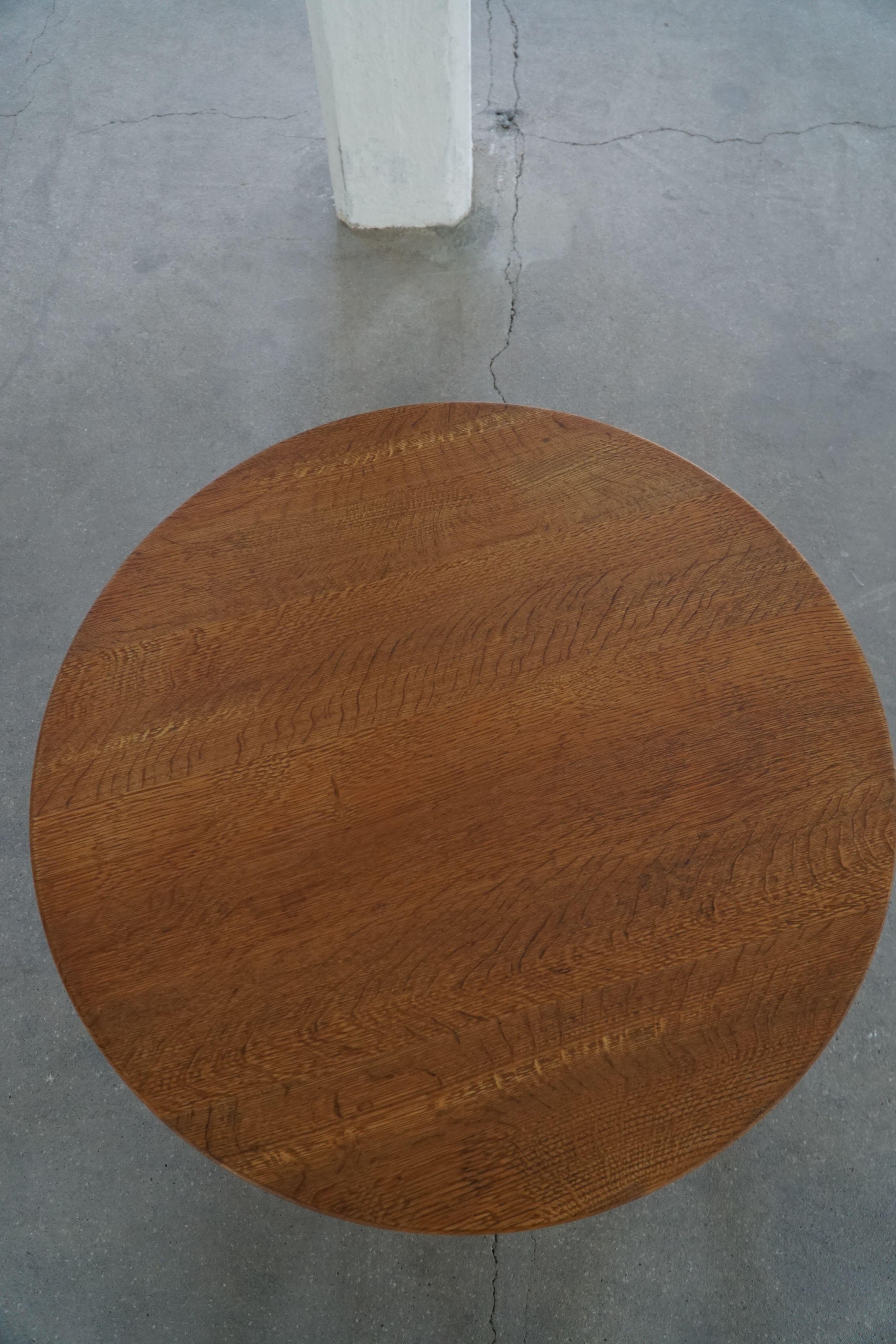 Mid Century Round Danish Side Table in Solid Oak, Henning Kjærnulf, 1960s For Sale 8