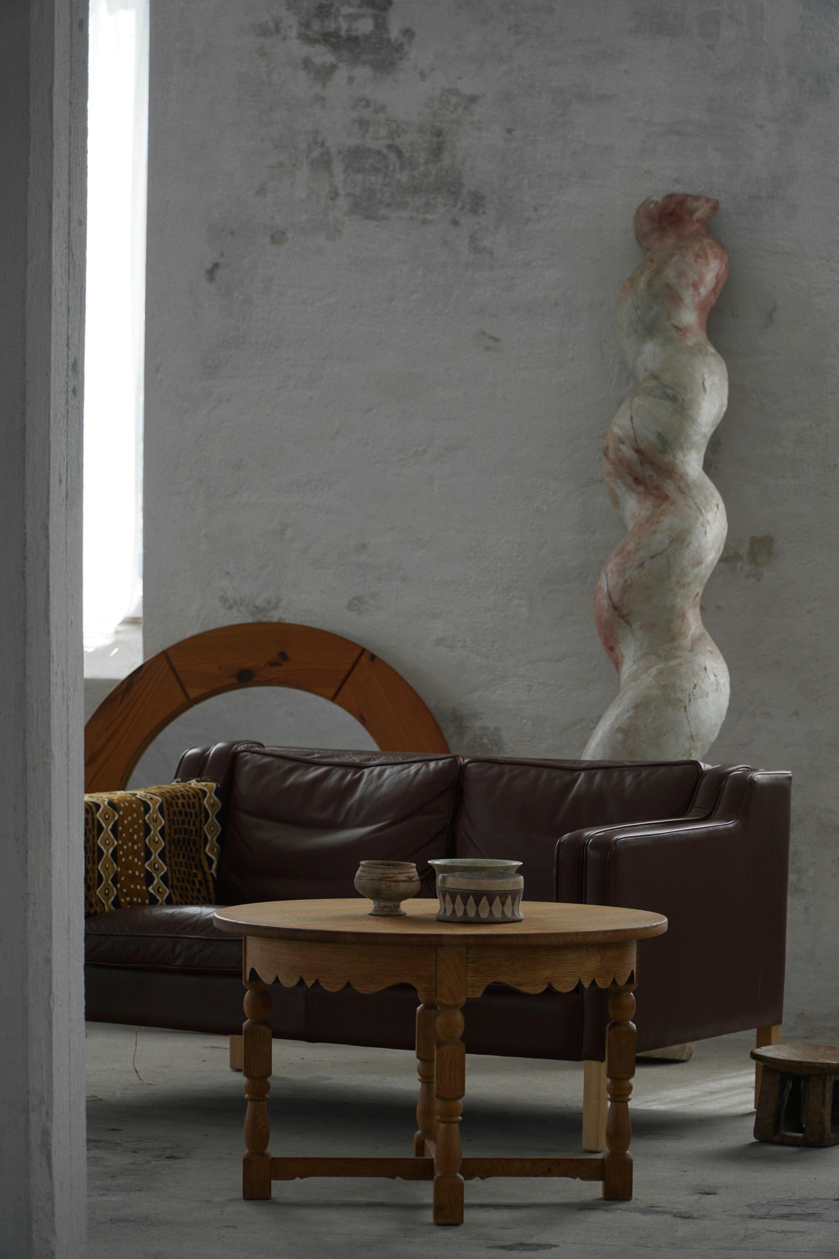Mid Century Round Danish Side Table in Solid Oak, Henning Kjærnulf, 1960s For Sale 9