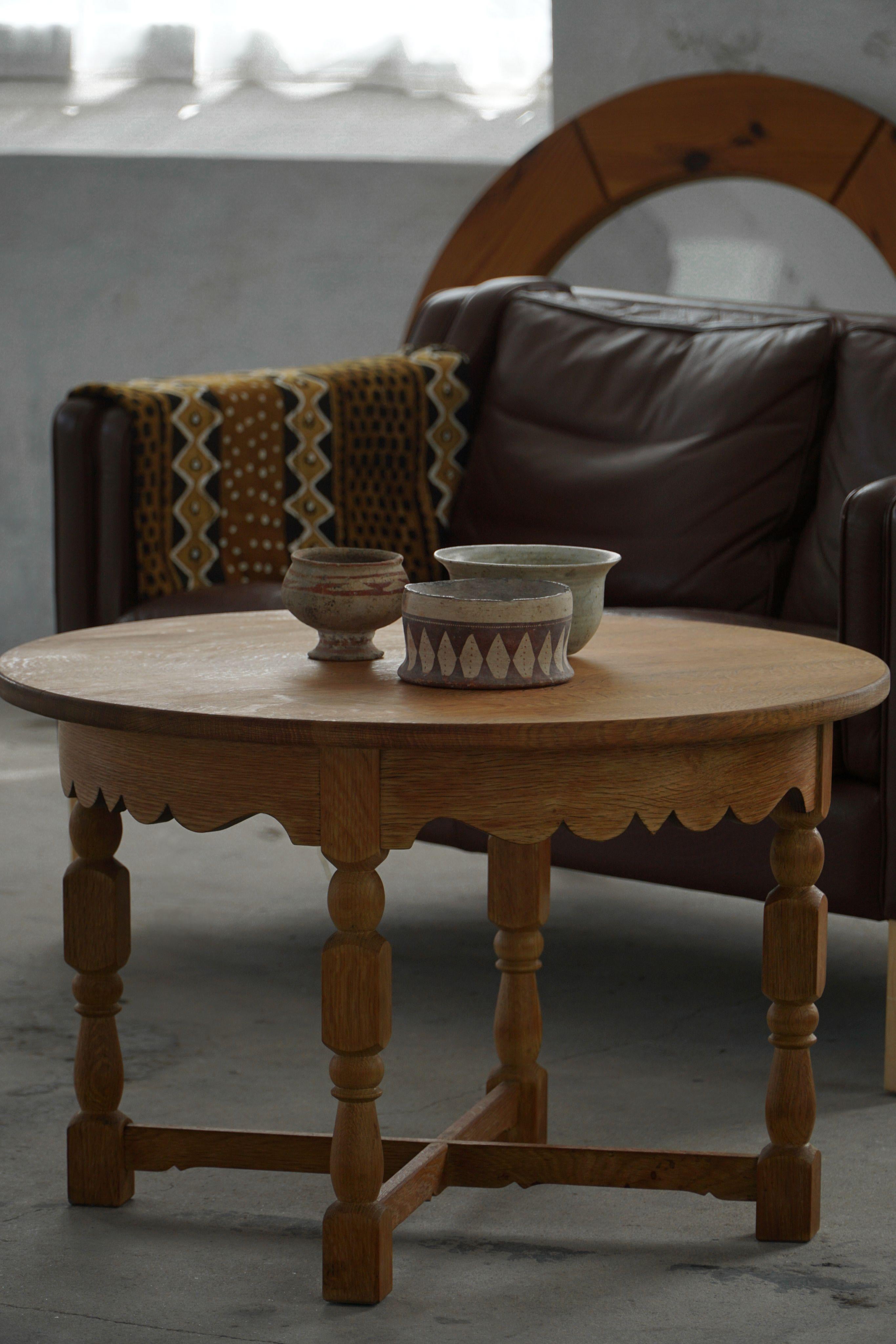 Mid Century Round Danish Side Table in Solid Oak, Henning Kjærnulf, 1960s For Sale 10