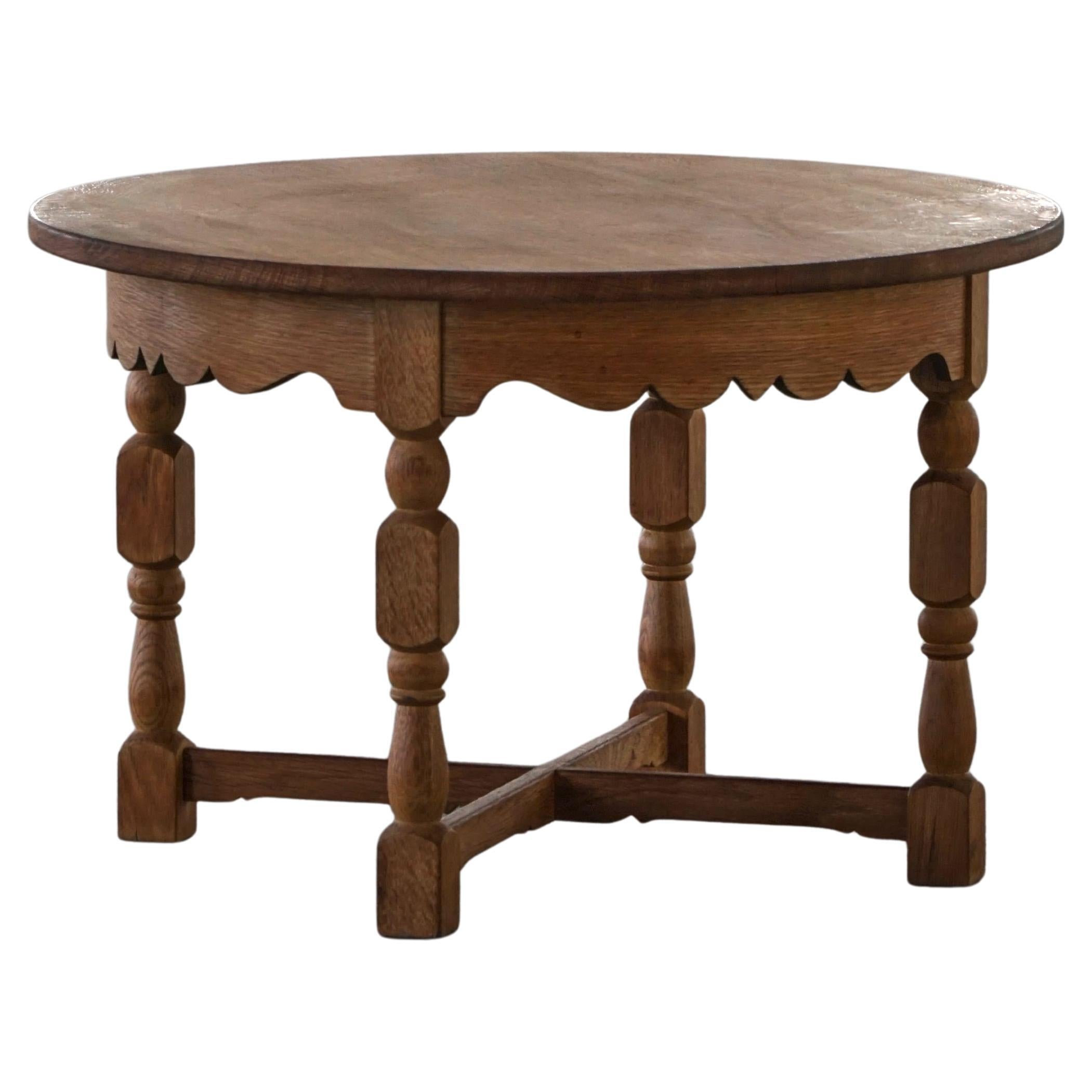 Mid Century Round Danish Side Table in Solid Oak, Henning Kjærnulf, 1960s For Sale