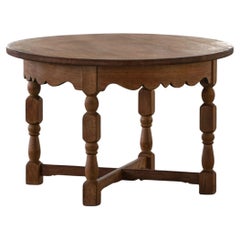 Mid Century Round Danish Side Table in Solid Oak, Henning Kjærnulf, 1960s