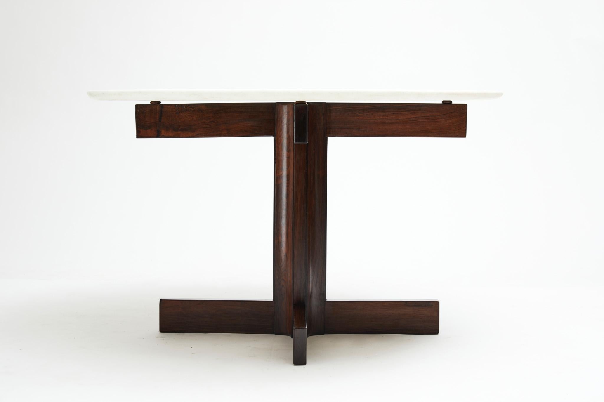 Midcentury Modern Round Dining Table in Hardwood & Marble by Celina, Brazil 1962 For Sale 3