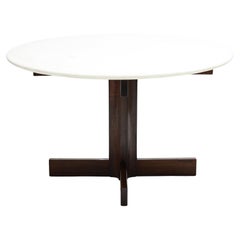 Used Mid-Century Round Dining Table in Hardwood & White Marble by Celina, Brazil 1962