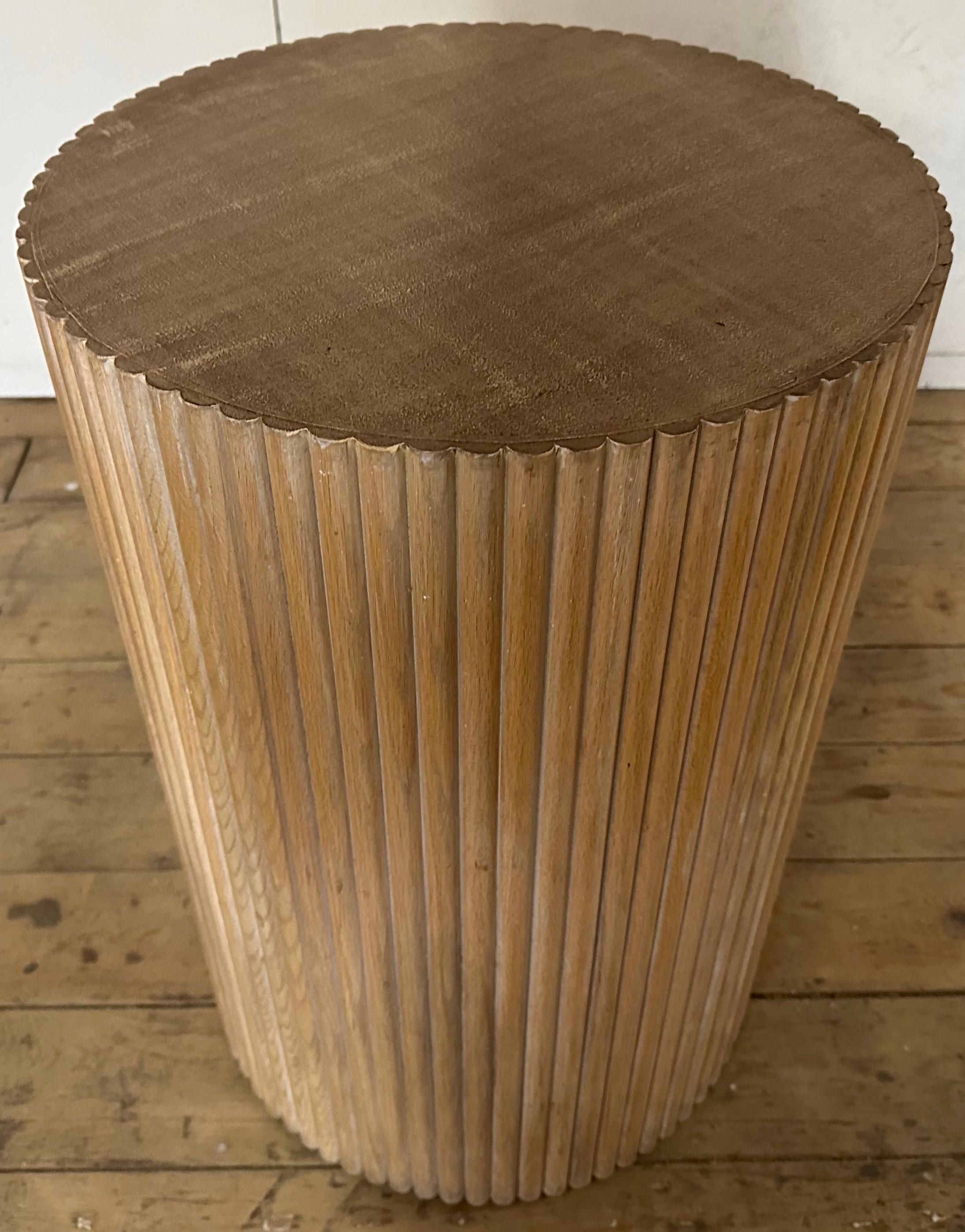 Wood Midcentury Round Faux Bamboo Pedestal For Sale