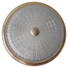 Mid-Century Round Flush Mount, Glass and Gold-Colored Metal, Belgium, 1960s