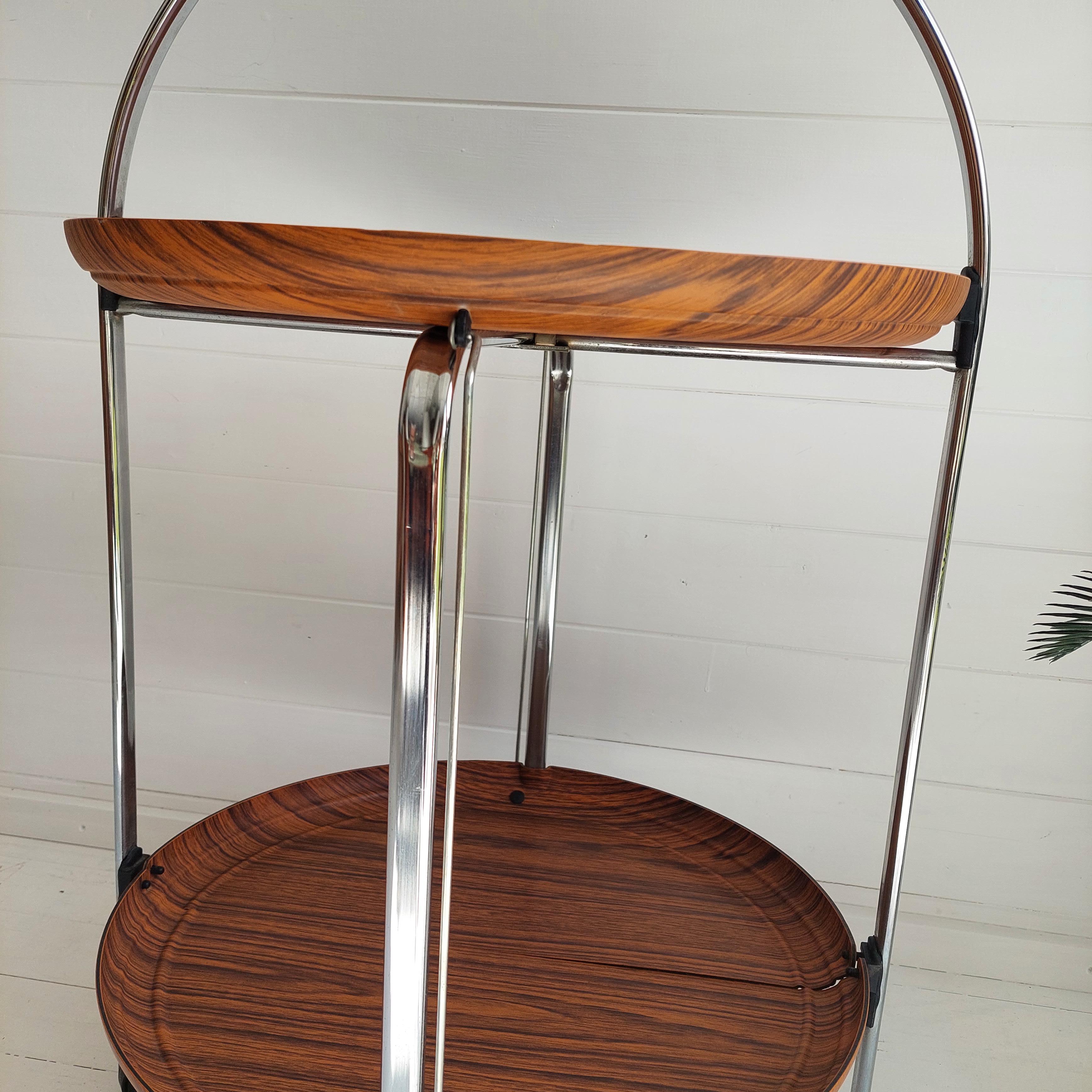 Mid Century Round Foldable Trolley Drinks Cart Chrome And Formica, Germany 1960s 11