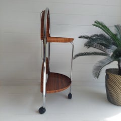 Mid Century Round Foldable Trolley Drinks Cart Chrome And Formica, Germany 1960s