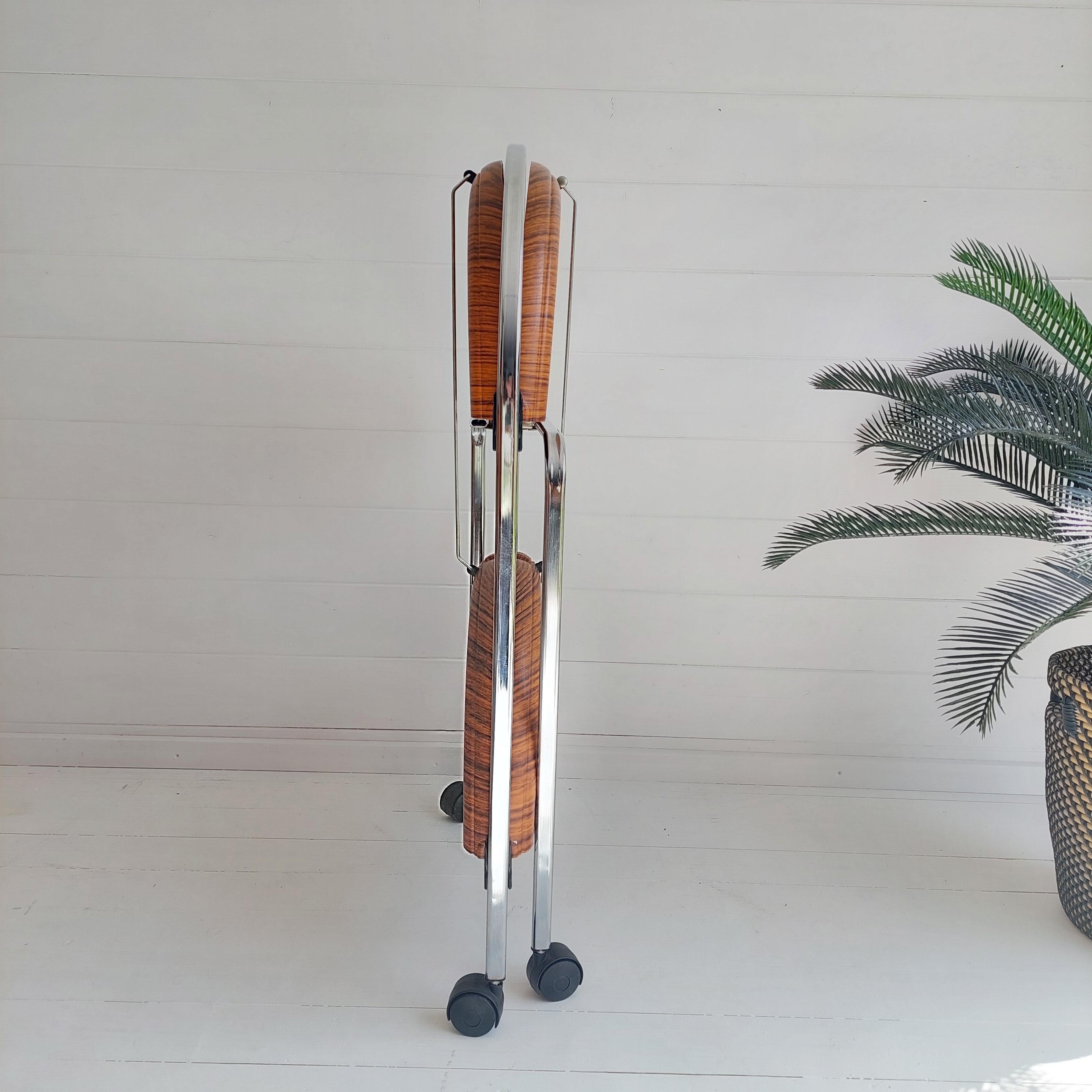 Mid Century Round Foldable Trolley Drinks Cart Chrome And Formica, Germany 1960s 3