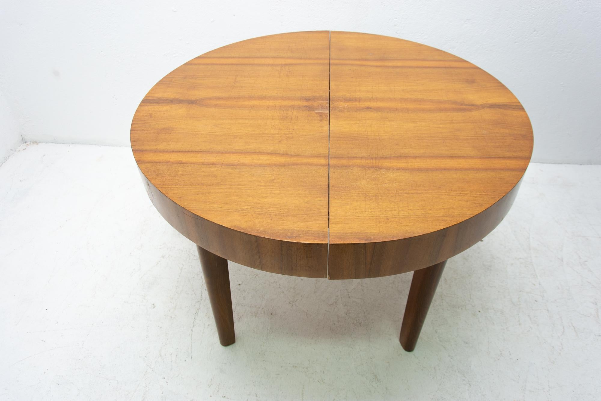 20th Century Midcentury Round Folding Dining Table in Walnut, Czechoslovakia, 1950s